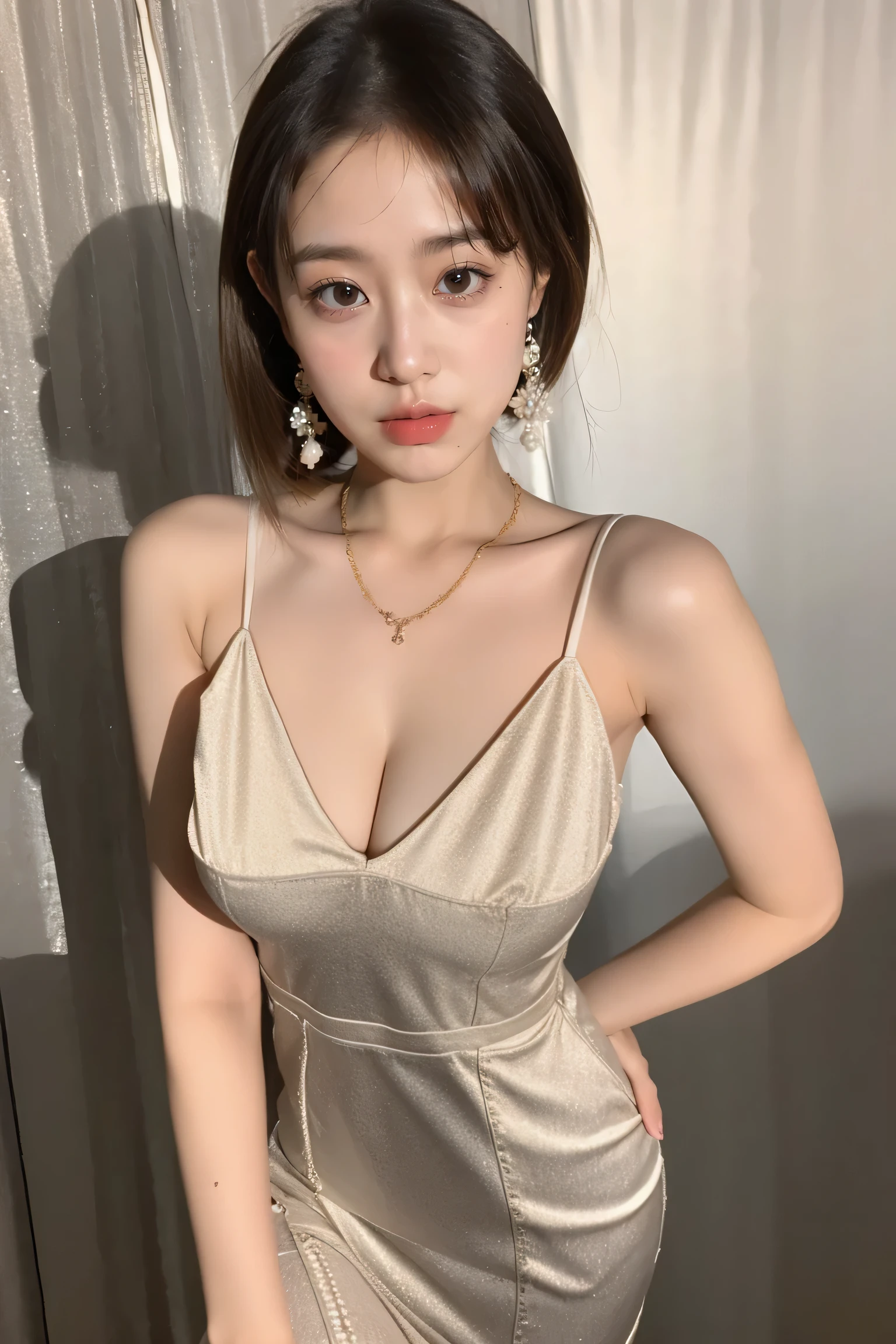 on a bed.,ChineseGirl,Pretty,sharp face,Pale red lips,Down!，Buttocks raised,Turn your ass towards the camera.,smirk,Bite your lip..........,The face is detailed................,big breastm,,Full body,Golden brown hair,Short Hair Hair,Nude body,,