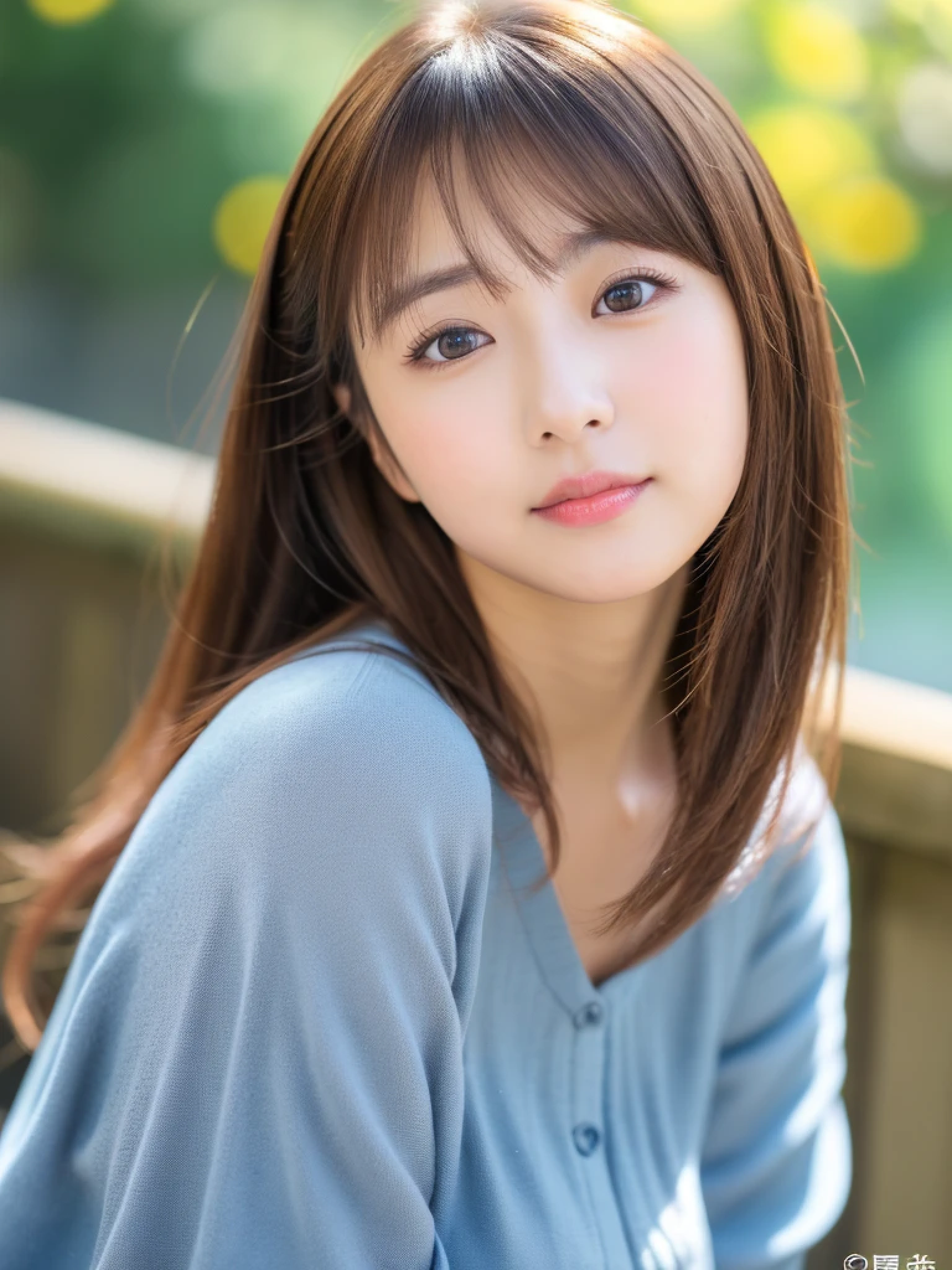 ((cute日本の女の子、beautiful japanese girl、1 girl、19 years old、Highly detailed face and skin texture、super detailed face、highly detailed eyes、Lee Hong、blush、ponytail、close-up of woman、front、cute、Highly detailed face and skin texture、smooth white skin、Transparent skin texture、))、(dark brown hair)、looking at camera、sharp focus：1.2、beautiful woman with perfect style：1.4、japanese model、young gravure idol、若いcuteグラビアアイドル、Realistic young gravure idol、sophisticated gravure idol、((highest quality、8k、masterpiece:1.3、１photograph))、(4k、RAWphotograph、highest quality)、Place a person on the other side of the screen、Natural light、