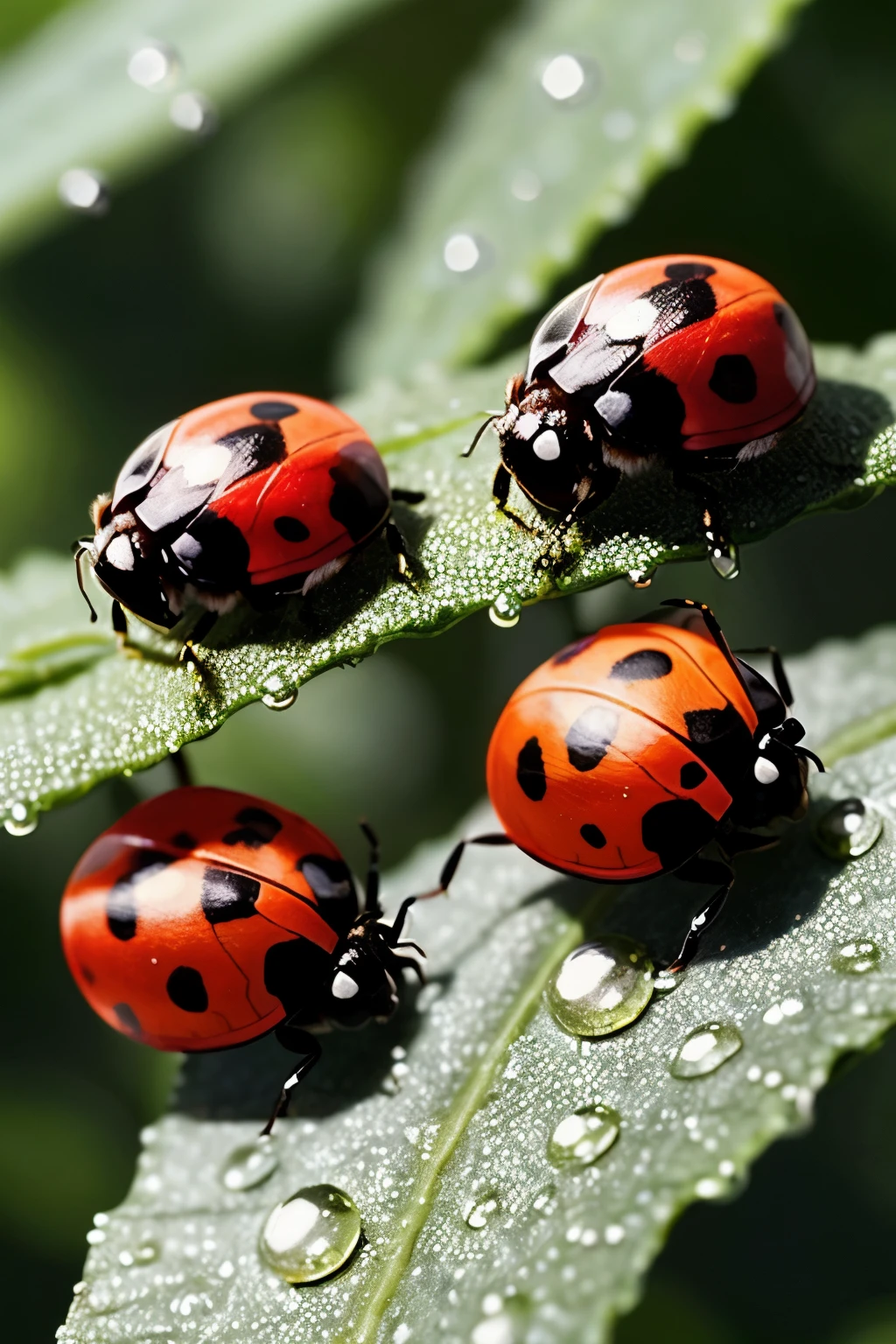 ladybugs touched by drops of the beginning rain