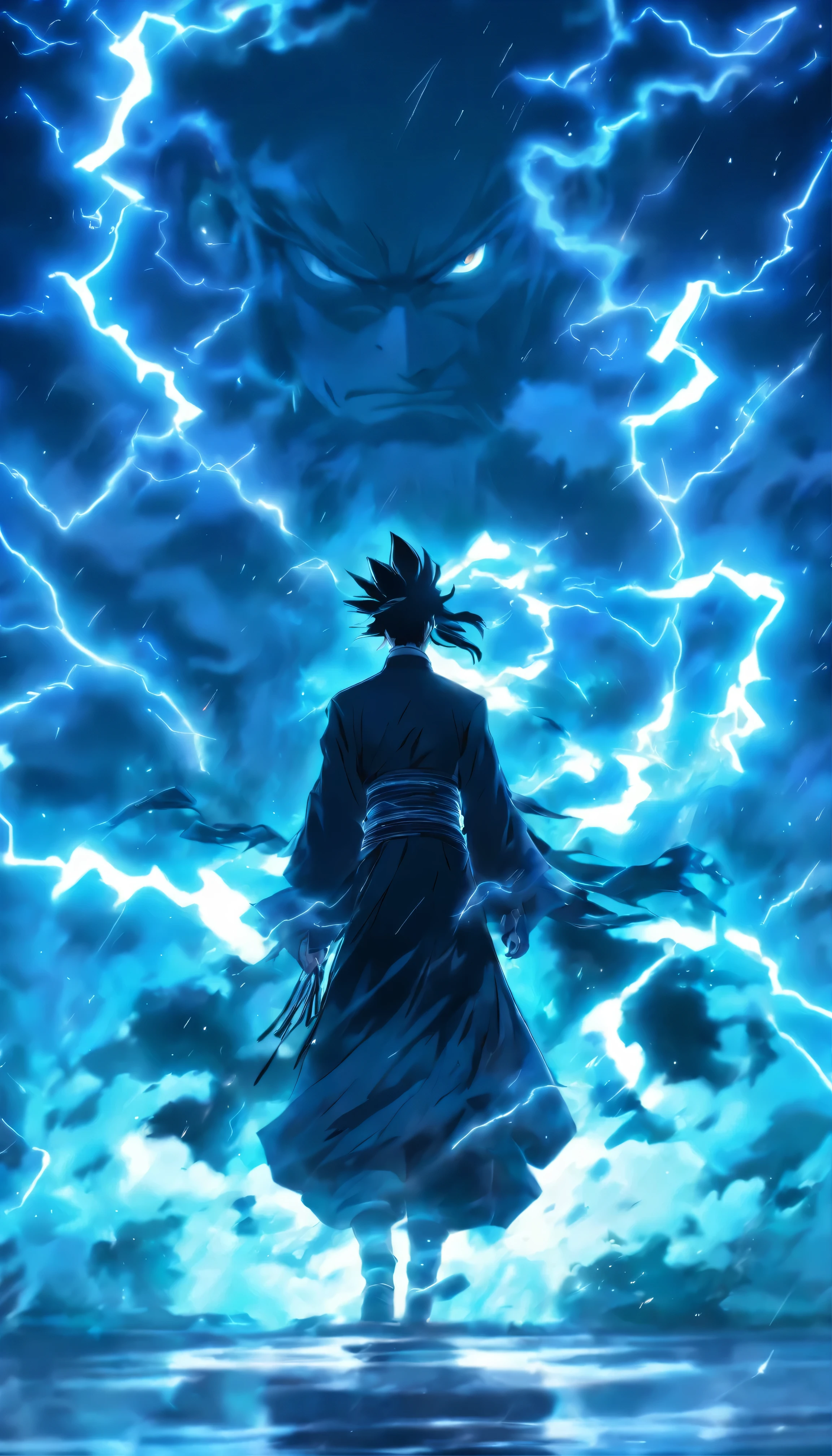 ((master part))，(best quality))，distant view，Surrounding lightning，Chuva de Espada，A young Taoist priest，Sistema de Espada Infinita，efeitos de brilho，hyper-realistic，Ultra foto Realsisim，Chinese Black and White Shadow Style，Preto e branco，Discoloration，mancha，sombra，8k，super-fino，Qulidade Superior