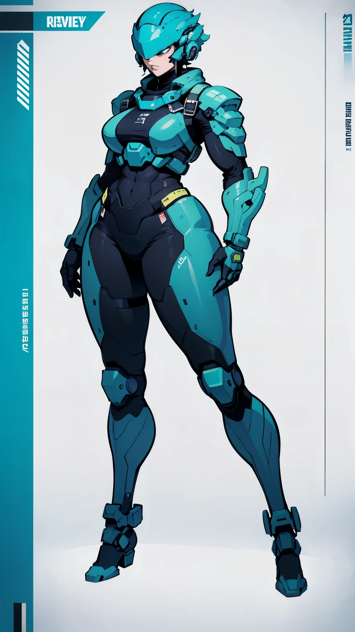 Masterpiece, High quality, ((character concept art)), ((character design sheet, same character))
a futuristic-looking female military commander, wearing a ((kevlar helmet)) and is dressed in ((turquoise suit)), holding weapon, holding gun, wearing epTactical, XCOM game inspired, XCOM character, ((wide hips)) tall, video game character design, accessories,
Expert high detail concept art, comic book style, intricate comic book outline line work, flat colors, concept art, solid background