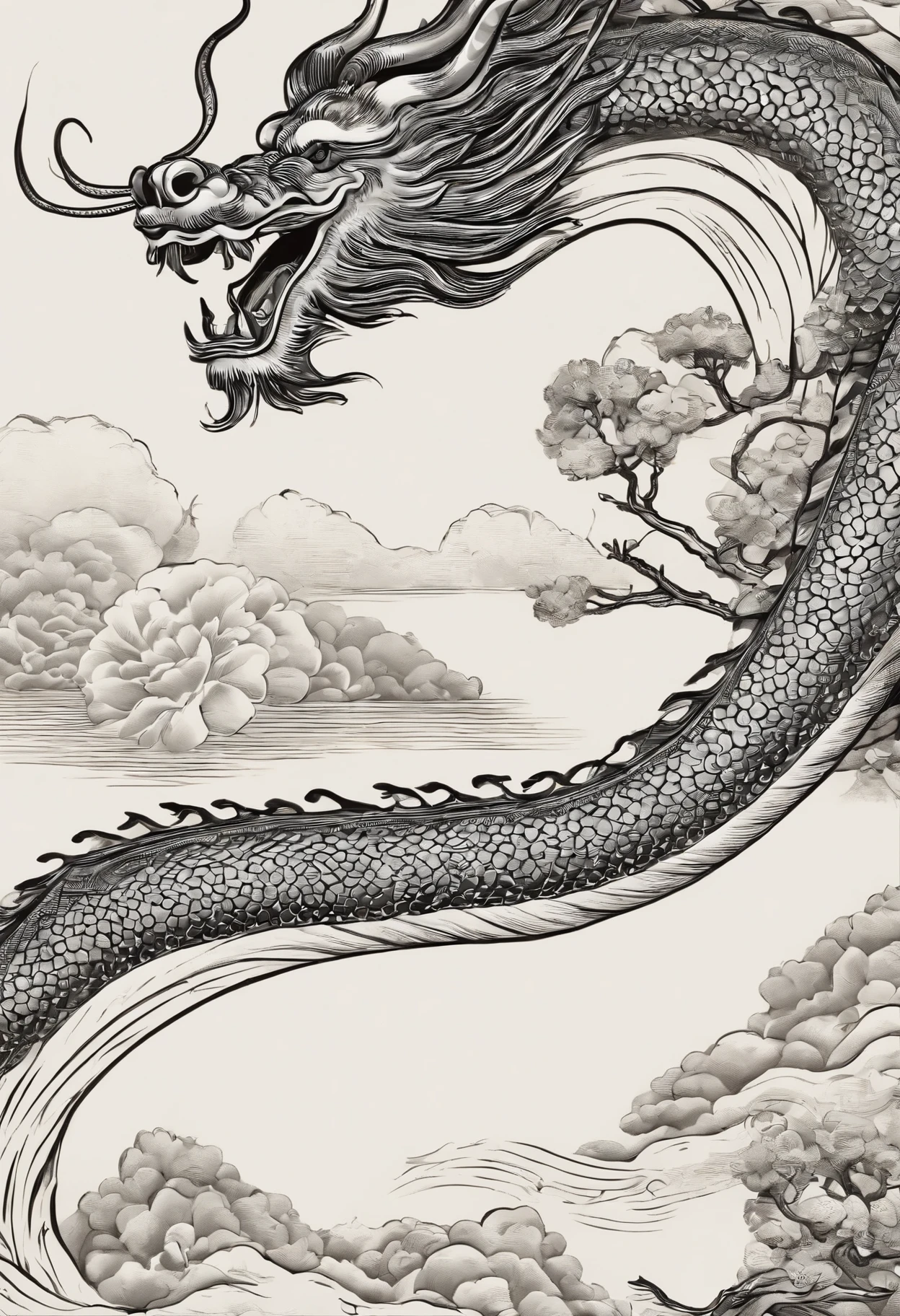 Draw a line with China as the background、The Chinese dragon which means wisdom and peace