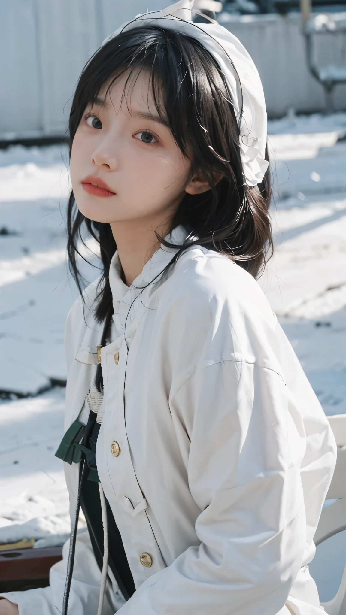 best quality， ultra high resolution， White background，（realistically：1.4）， 2 girls， white leather clothes，Royal sister，twin，rose rain，A pair of eyes as clear as snow,Royal sister，looking at the audience， close up ，