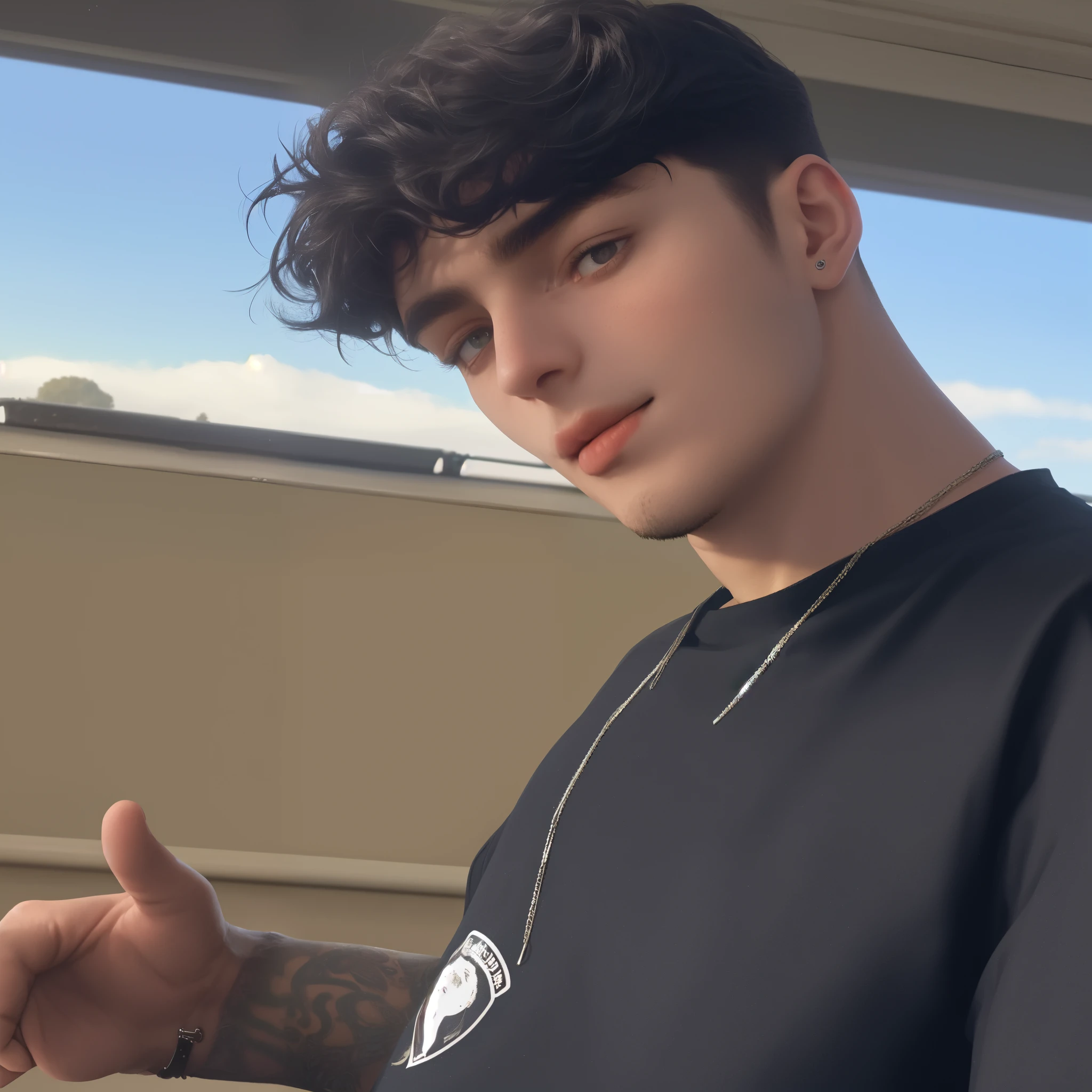 homem arafiado com uma camisa preta e um colar fazendo sinal de positivo, 18 anos de idade, Serpentina do Twitch / jogador Ludwig, Liam Brazier e Nielly, mateus 9 5, I agree with you, profile picture with headshot, taken at the beginning of 2020, Declan McKenna, 1 6 anos, Foto de perfil, estilo de seb mckinnon