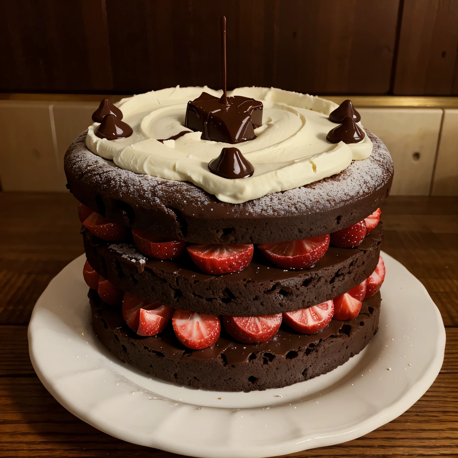 Bolo de morango com cobertura de chocolate 