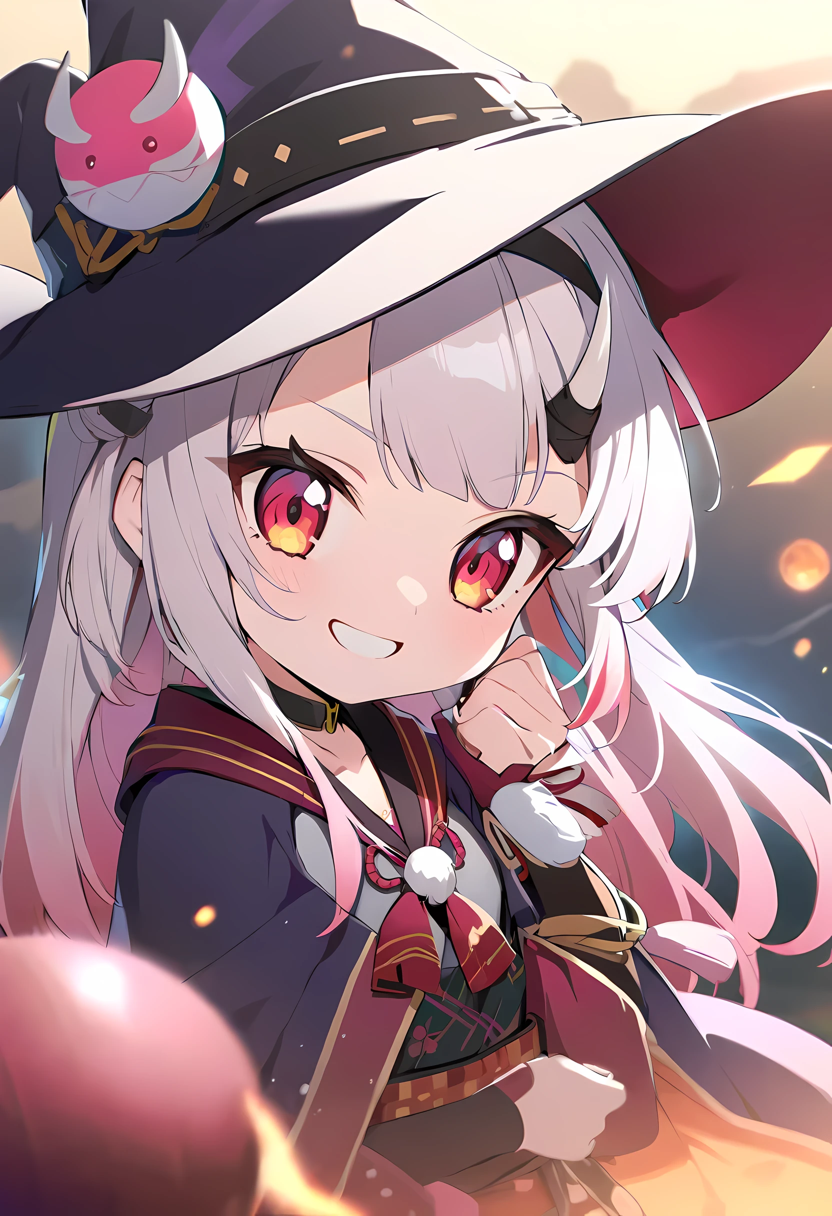 Kiriayame/(Holographic live broadcast/), vivid, Delicate skin, high detail, 8k,chibi, wizard, Light, bright smile, fly, Play
