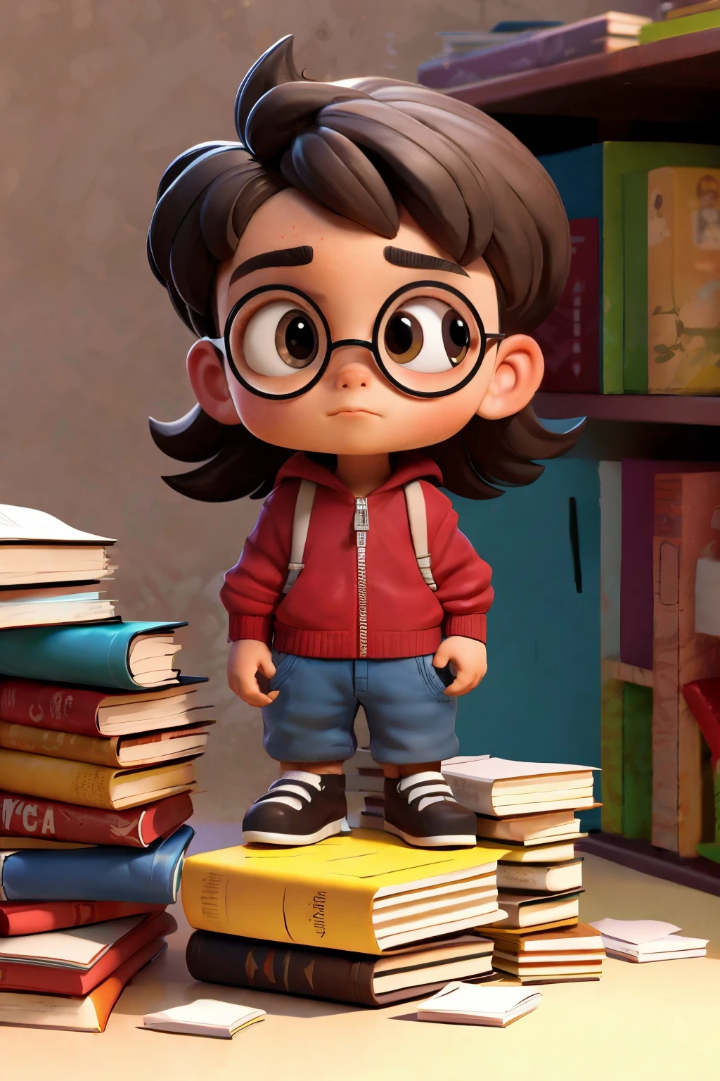 personagem 3d, cartoon brown boy with books and a transcript