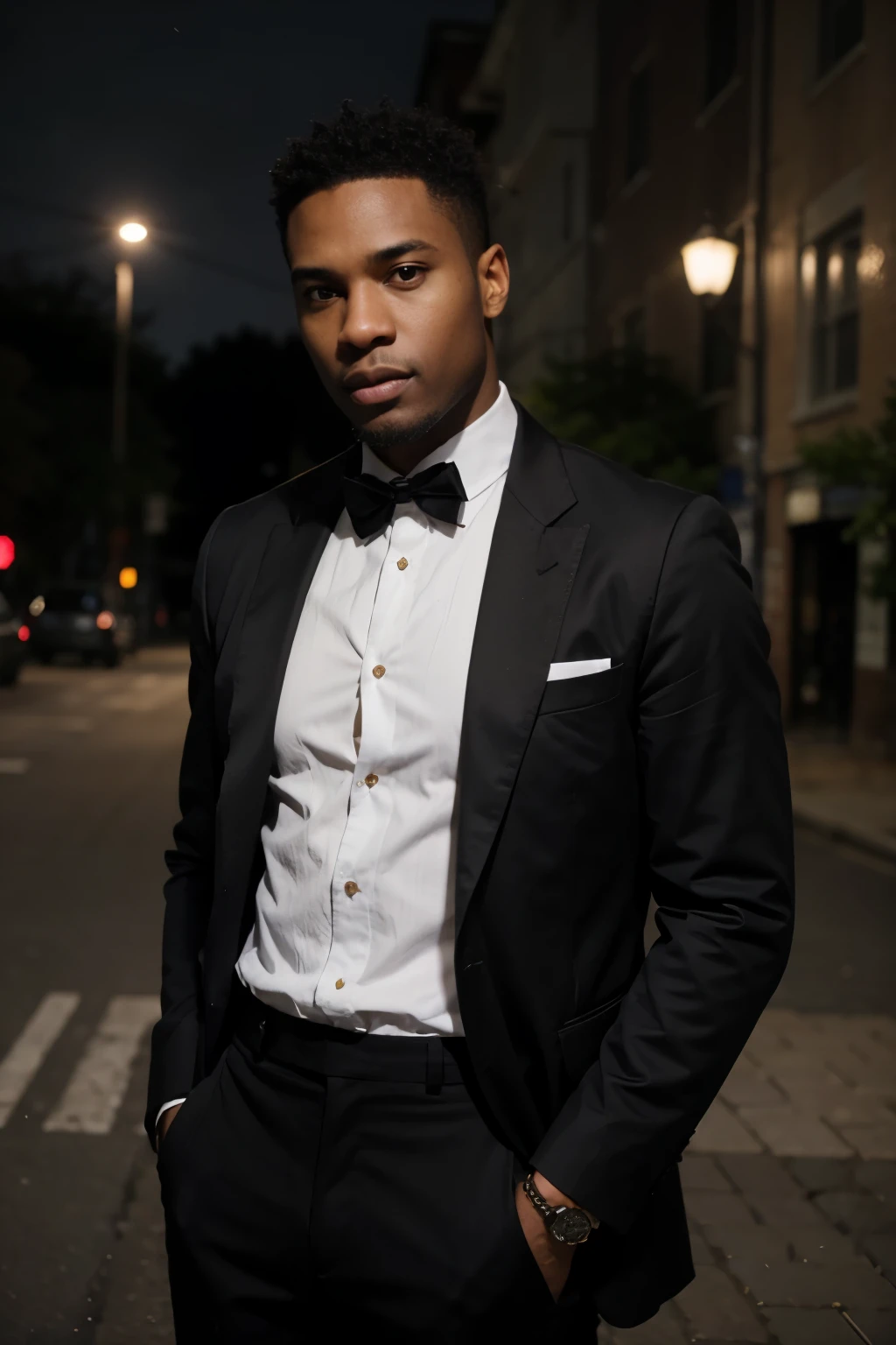 well-dressed black man at night