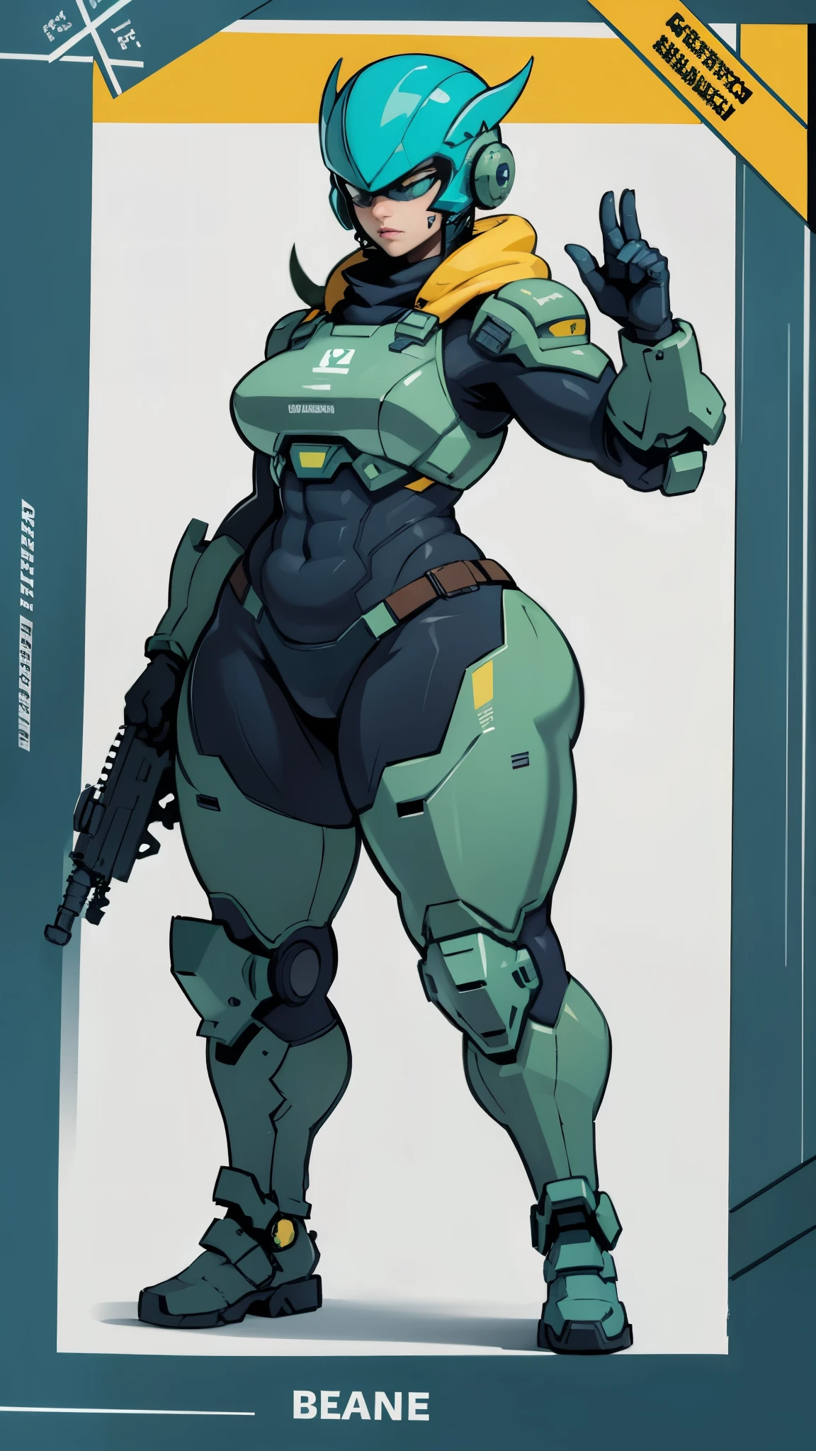Masterpiece, High quality, ((character concept art)), ((character design sheet, same character))
a futuristic-looking female military commander, wearing a ((kevlar helmet)) and is dressed in ((turquoise suit)) wearing epTactical, XCOM game inspired, XCOM character, ((wide hips)) tall, video game character design, accessories,
Expert high detail concept art, comic book style, intricate comic book outline line work, flat colors, concept art, solid background ((huge tits)) ((thicc)) ((4k hands)) ((pussy))