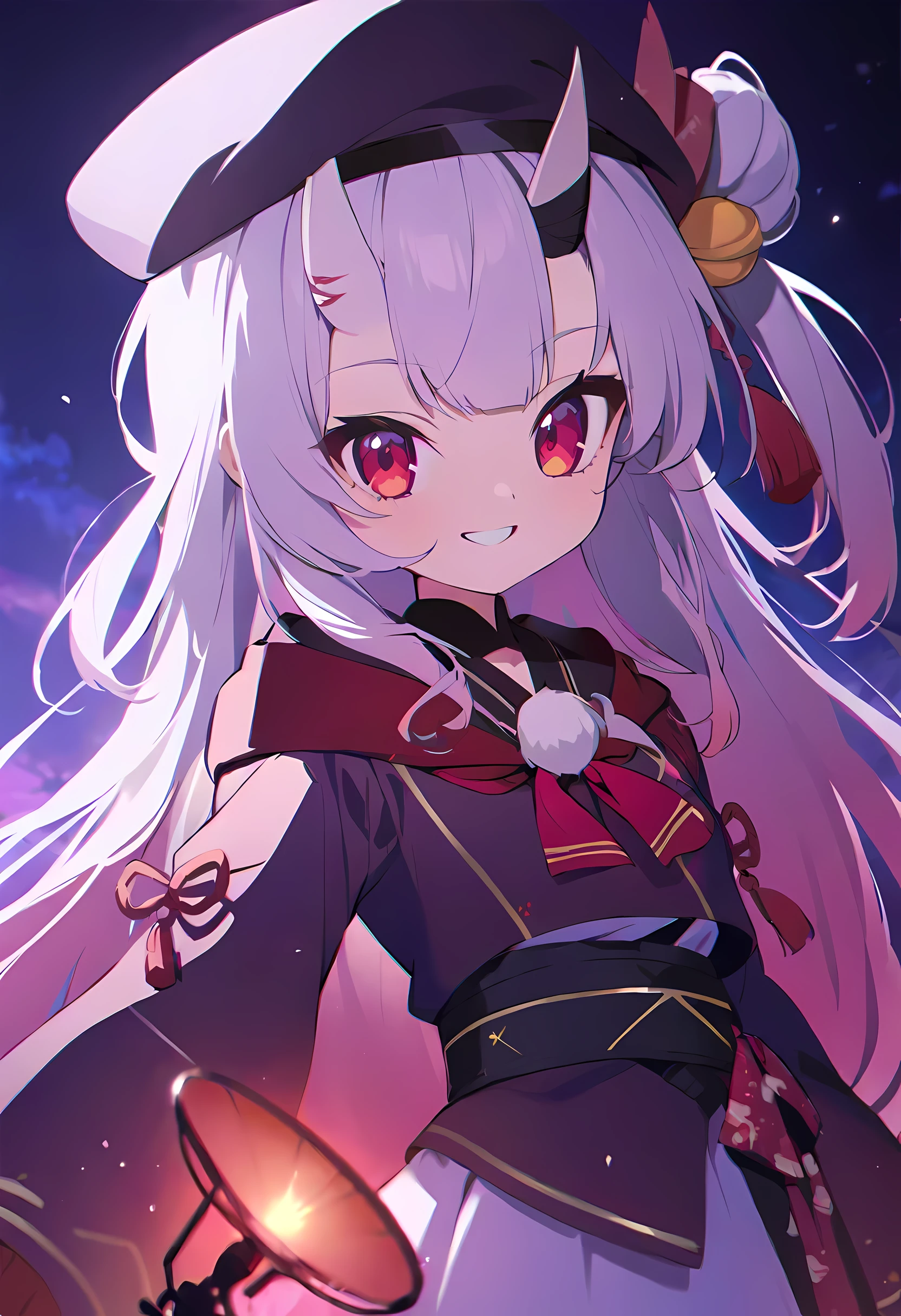 Kiriayame/(Holographic live broadcast/), vivid, Delicate skin, high detail, 8k,chibi, wizard, Light, bright smile, fly, Play