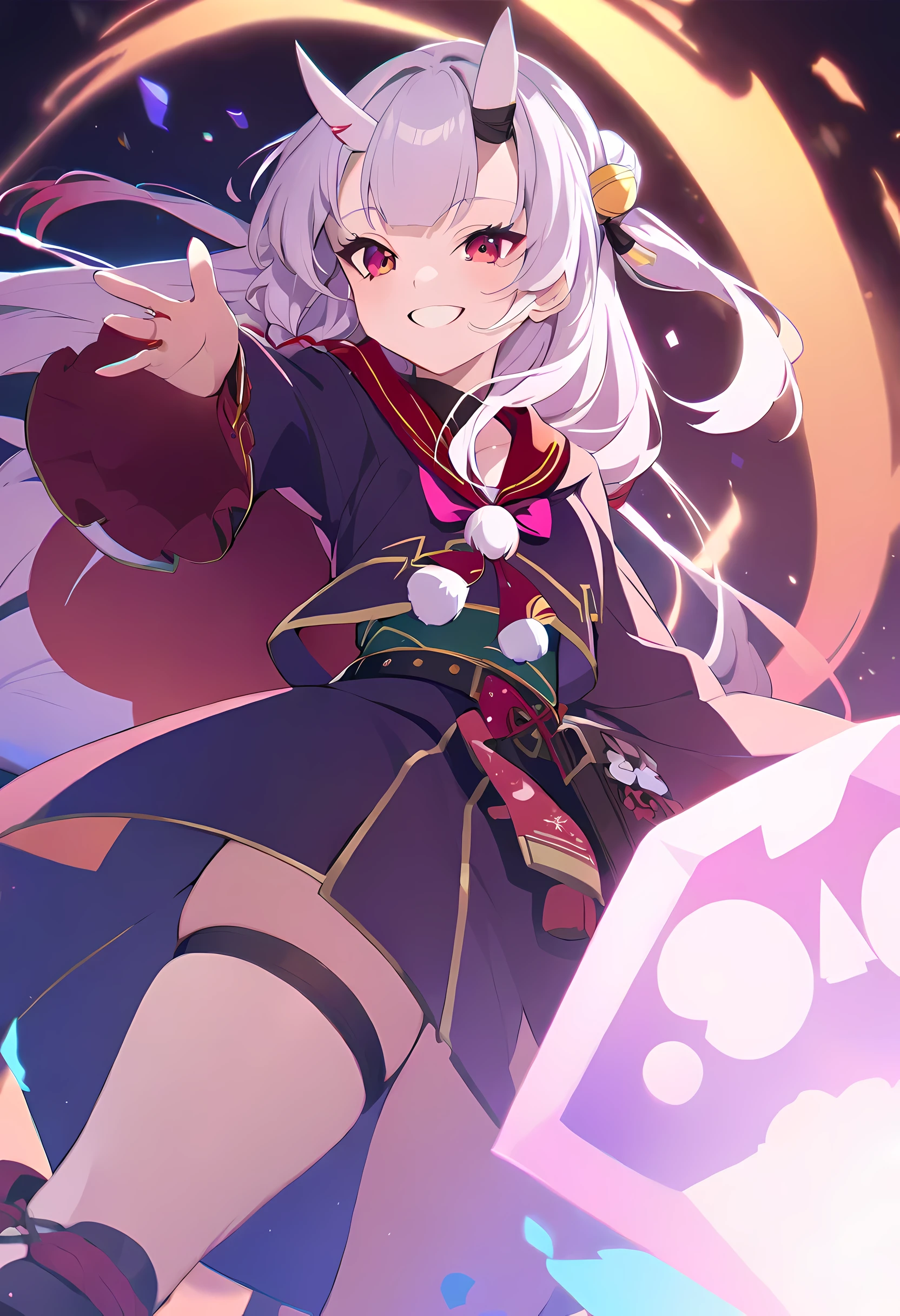 Kiriayame/(Holographic live broadcast/), vivid, Delicate skin, high detail, 8k,chibi, wizard, Light, bright smile, fly, Play