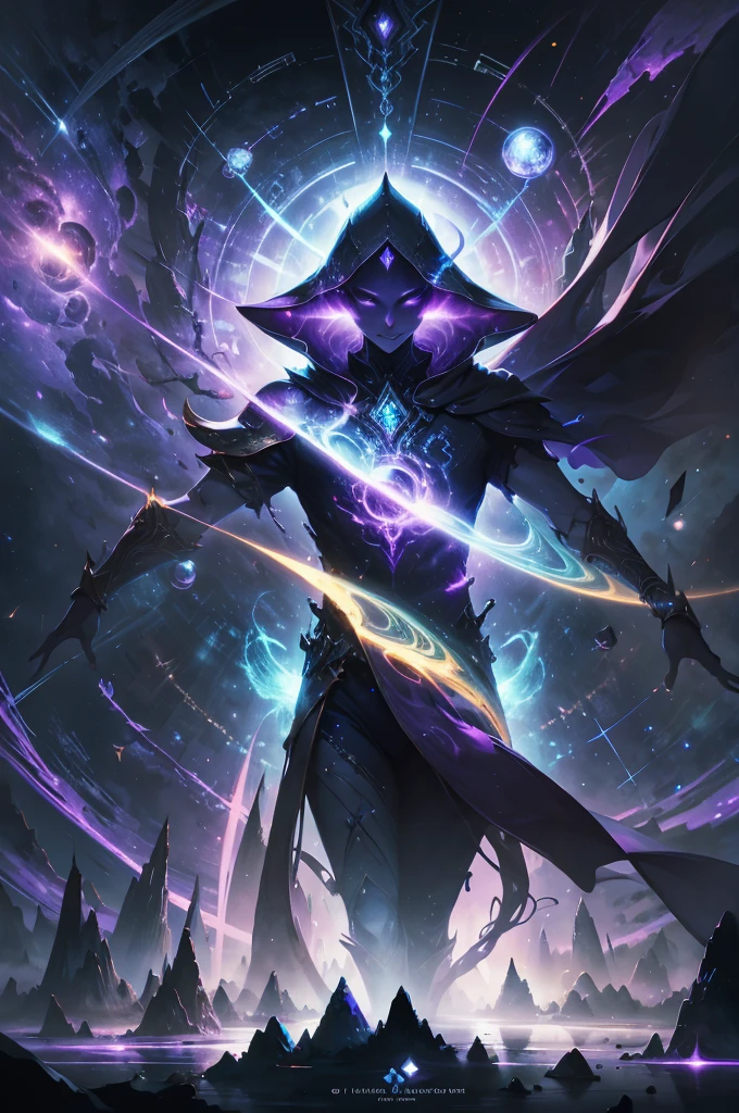 (extremely detailed CG unit 8k wallpaper, masterpiece, best quality, ultra-detailed), (better lighting, better shadow, an extremely delicate and beautiful), floating, (sacred lich), (dark lich), high resolution, dynamic camera angle, dynamic pose, blue magic flames, purple magic flames, dark atmosphere. faceless creature