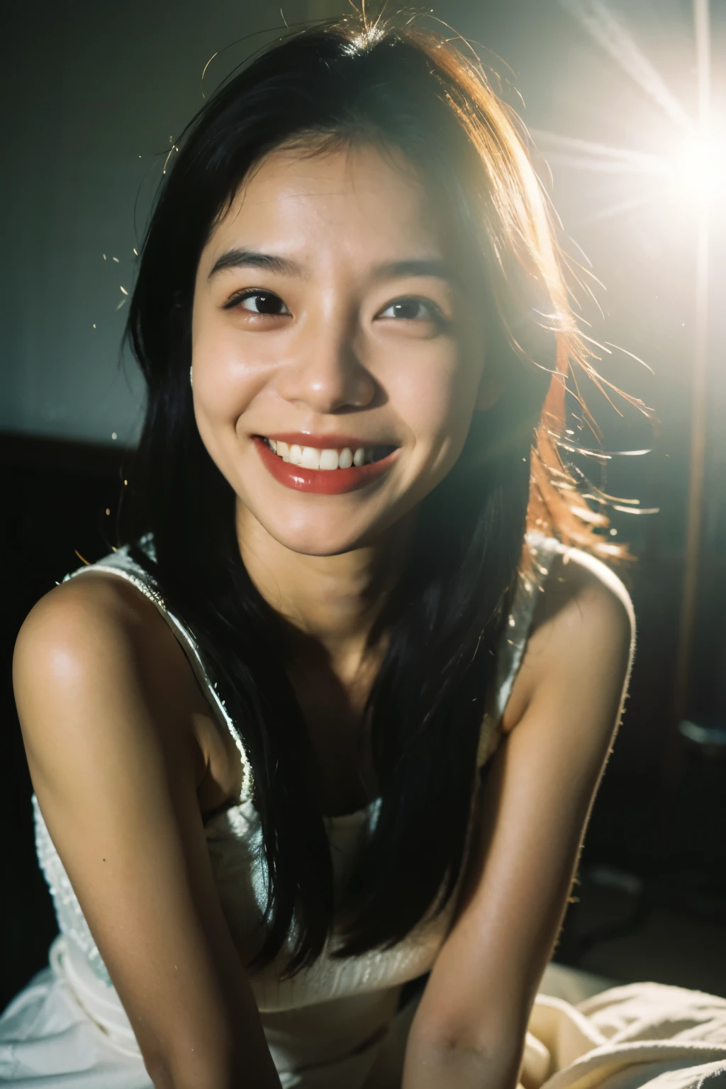 In the dark、woman laughing secretly、1 person、Japanese、beautiful woman