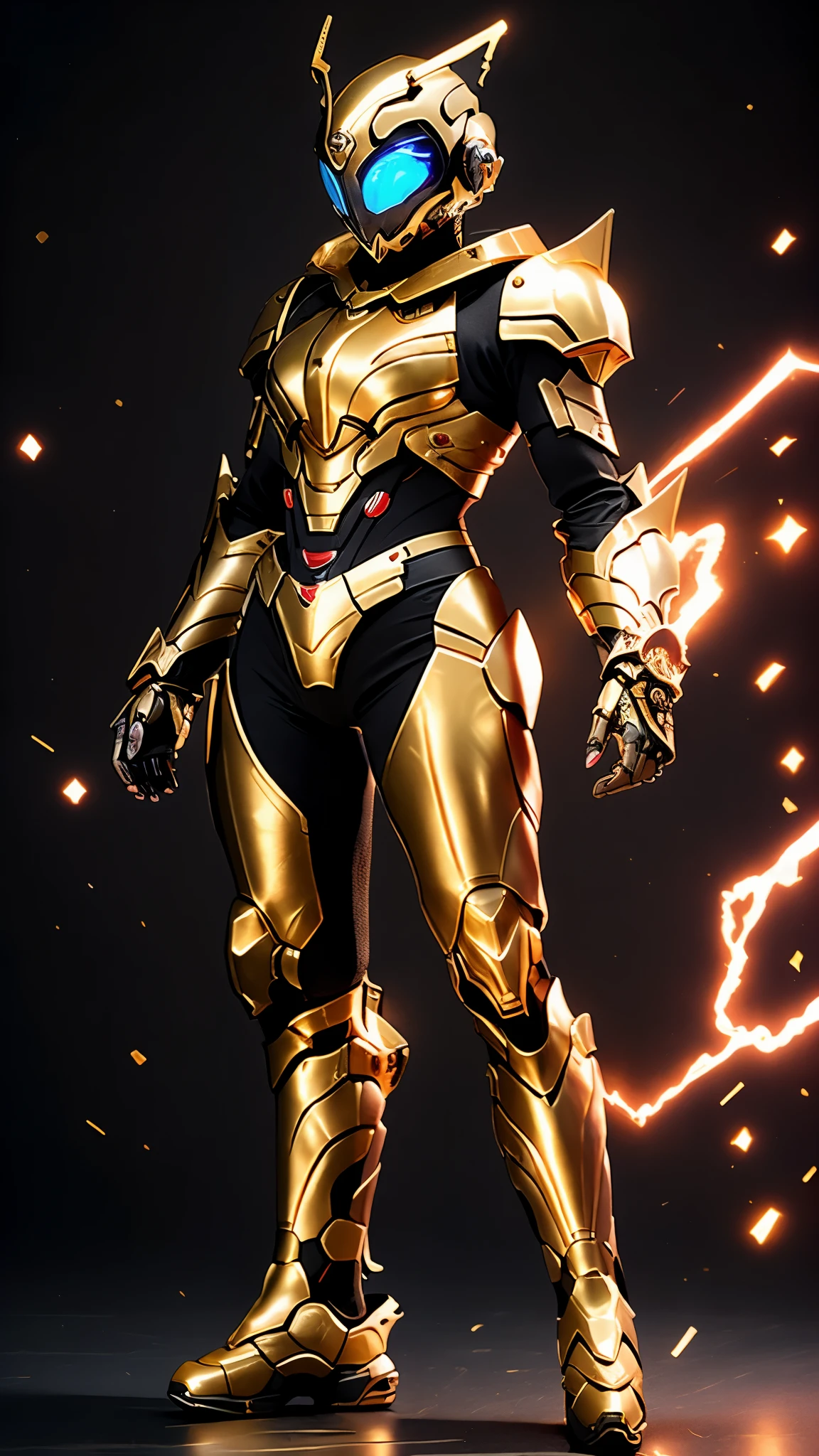 A woman adorned in fantasy-style full-body armor, a crown-concept fully enclosed helmet that unveils only her eyes, a composite layered chest plate, fully encompassing shoulder and hand guards, a lightweight waist armor, form-fitting shin guards, the overall design is heavy-duty yet flexible, ((the armor gleams with a golden glow, complemented by red and blue accents)), exhibiting a noble aura, she floats above a fantasy-surreal high-tech city, this character embodies a finely crafted fantasy-surreal style armored hero in anime style, exquisite and mature manga art style, (Queen bee mixed with Spider concept Armor, plasma, blood), ((Element, energy, elegant, goddess, femminine:1.5)), metallic, high definition, best quality, highres, ultra-detailed, ultra-fine painting, extremely delicate, professional, anatomically correct, symmetrical face, extremely detailed eyes and face, high quality eyes, creativity, RAW photo, UHD, 32k, Natural light, cinematic lighting, masterpiece-anatomy-perfect, masterpiece:1.5