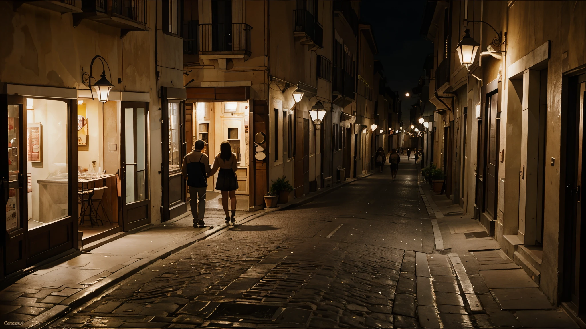 Old Neapolitan street with people sketchy diffuse lighting ambient lighting watercolor