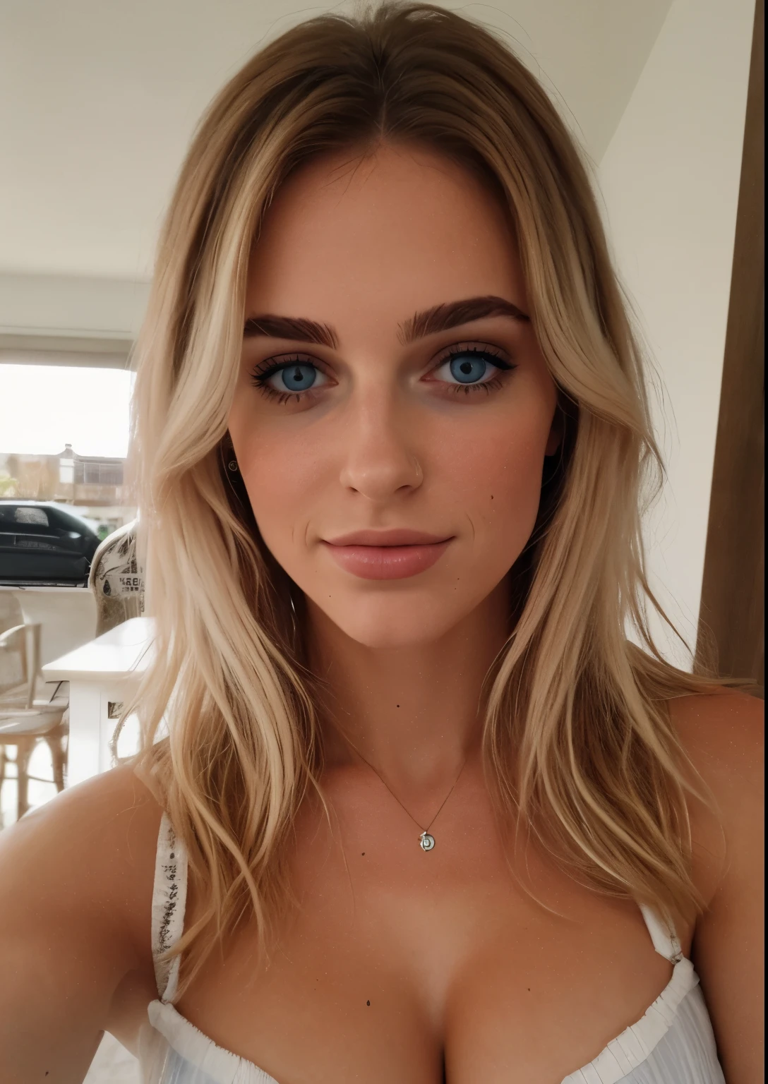 pris avec un appareil photo iPhone BREAK selfie photo moyen d&#39;une jolie jeune femme BREAK (Ombre:1.3) blond rose BREAK film grain, High quality