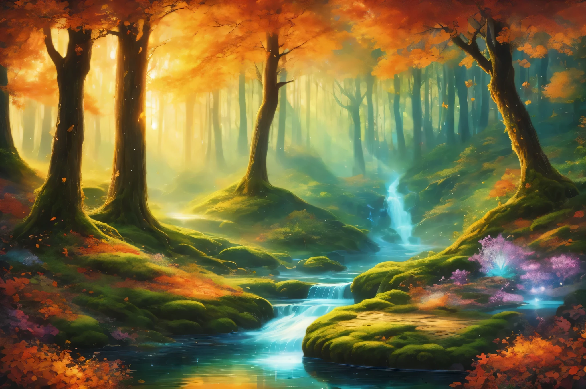 digital art,forest,Landscape painting,painting,forestの奥深く,深い緑のforest,beautifulforest,weak light,Tyndall effect,masterpiece,Oil paints,intricate details,T-Masterpiece,Inspiration,beautiful,rendering,masterpiece,最高masterpiece,Art work using light,Artistic,get used to it,Microparticles,flame,stream,Morning haze,early morning,