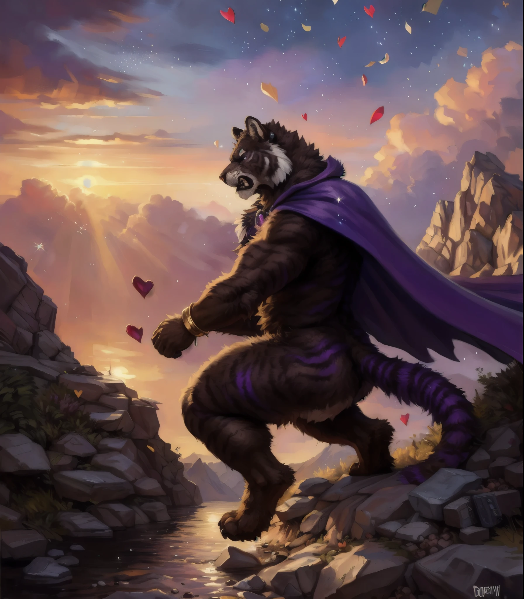 [🐯🐅], (absurd res), ((ultra high resolution)), (((masterpiece quality))), ((isometric view)), (breathtaking painstakingly detailed background), (impressive lighting), (Sunset clouds), (floating hearts), ((sparkles)), confetti, sunlight beams, god rays, ⫷|⫸ by foxovh, by sligarthetiger, by cumbread, by gammainks, by seibear, by lollipopcon, by dizzyknight, by greasymojo, by xpray, by roly, by honovy, by taran fiddler, by kenket, by Bayard Wu, by Thomas Benjamin Kennington, by Duase,  posted on e621, (sunset clouds), ((sparkles)), (floating hearts), food, confetti, cinematic lighting, ⫷|⫸ jewelry, necklace, bracelet, bodily accessories, ear accessory, arm accessory, neck accessory, (feet accessory), ⫷|⫸ (fuzzy furry body:1.6), (tall body), long ears, ((fur pattern)), ((exotic mammal)), (raised tail), presenting face, [slightly chubby anthro], scat fetish, explosive diarrhea, pooping wet feces, ⫹|⫺ alone, male, large body, (black Siberian tiger), (dark brown fur:1.6), (striped fur:1.5), (dark purple stripes:1.5), ((interesting Fur Pattern)), backside, soft puffy nosebridge, (big blocky snout), ((naked)), droopy draggy balls, (professional photoshoot), dutch angle, 8k, uhd, | ⫹|⫺ filth, messy, ((cape-like Trench coat:1.4)), ((super cool action pose)), (feral), (angry face:1.5), (side view:1.4), (detailed face:1.4), 