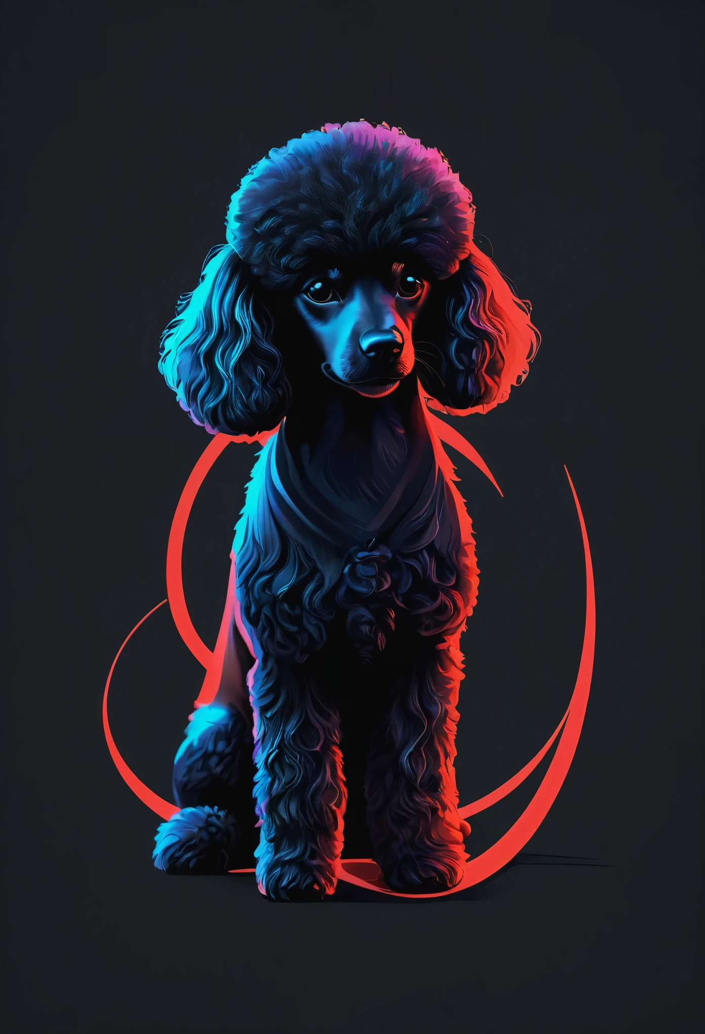 A stylized toy-poodle in a minimalist logo, clean and simple strokes, incorporating elements of black magic such as shadowy drops that subtly intertwine in the figure of the toy-poodle, Execution, vector digital illustration, --ar 1:1 --v 5