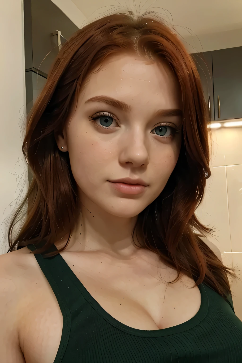 A very attractive redhead 21 years old female with green eyes. Very realistic.