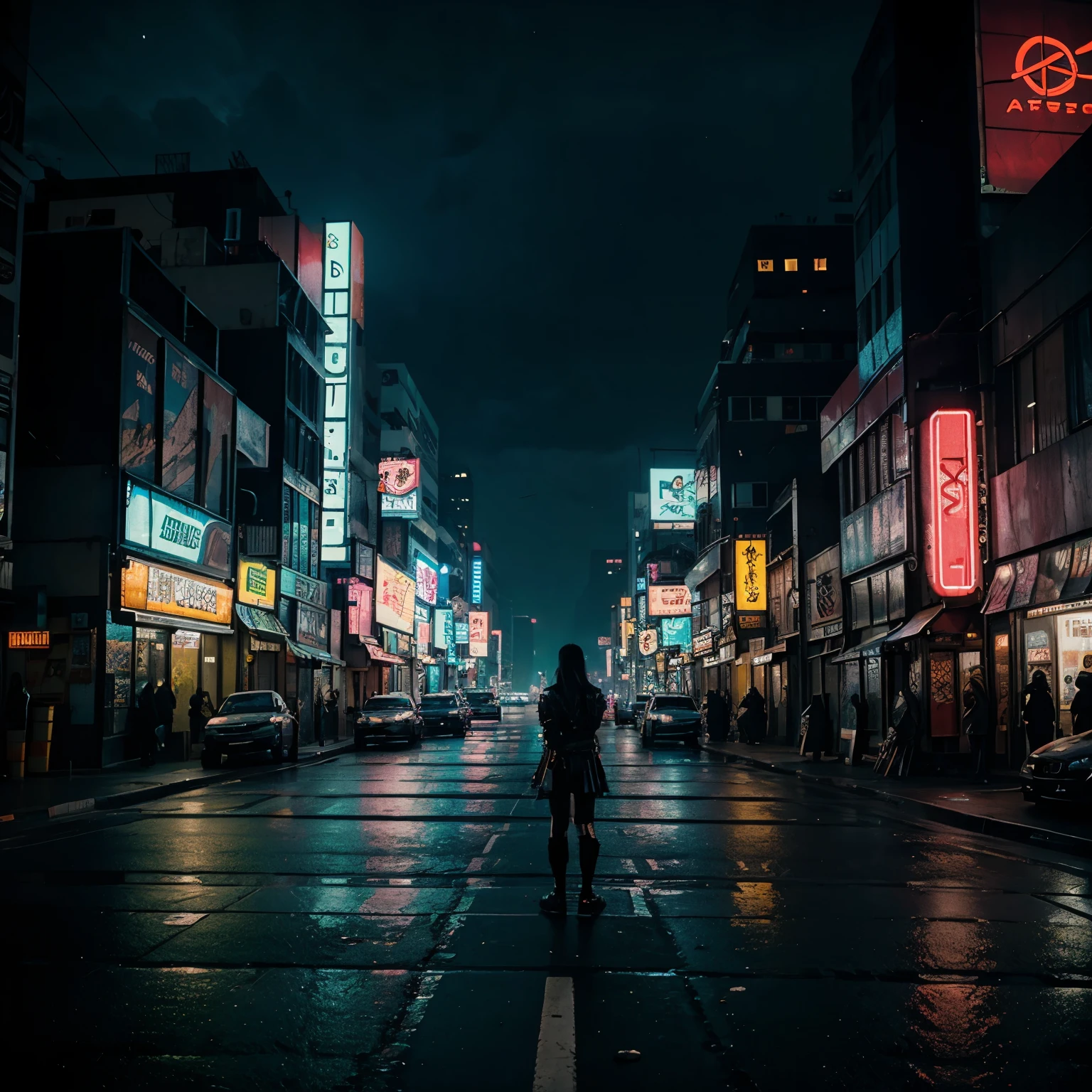 Neon city streets of cyberpunk, masterpiece,