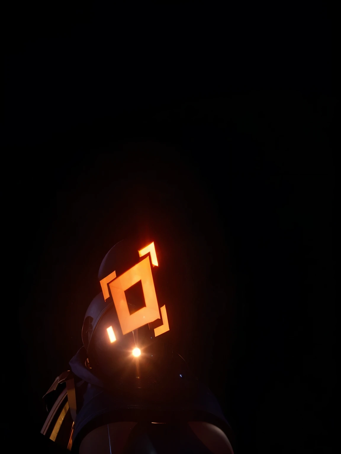 there is a person with a light on their head and a helmet, detailed Shiny head, renderizado em irrealengine, olhos brilhantes no capacete, Underground dispersion, luzes brilhantes na armadura, beam lighting from the top of the frame, olhos arcanos brilhantes, Shiny head, com brilho em algumas de suas partes, Wizard hat cinematic lighting, rosto desfocado detalhado