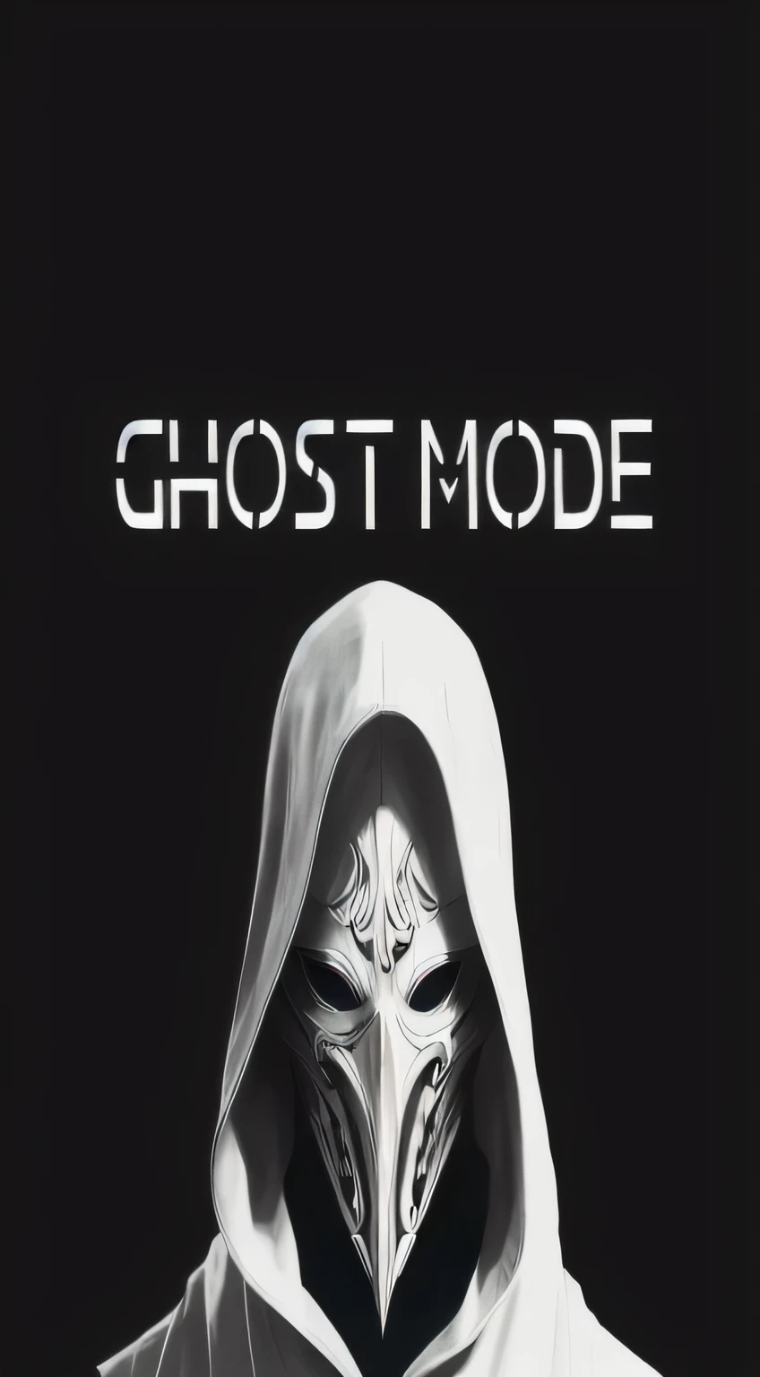 um close up de uma pessoa usando um capuz e um capuz, ghost mask, fantasma, cinematic mode, Modo claro, ghost in the machine, Focus Mode, tema fantasmas, retrato de moda, carafantasma, robot ghost mask, folhas de fantasia, fantasma no estilo shell art, retrato de moda photo, fantasma no estilo concha, fantasma neon, Modo escuro