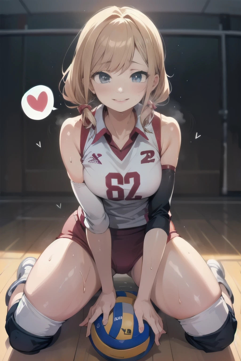 unity 8k wallpaper, anatomically correct, (((masterpiece))), (((best quality))), (((ultra detailed))), (((high-resolution))), ((Ultimate cutie)), perfect hands, perfect finger, (((good anatomy))), detailed beautiful face, shiny hair, (((gyaru))), (potbelly), (curvy), medium breasts, ((Thick thighs)), (((solo))), ((seductive smile)), (((blush))),
BREAK, (((sit astride the perfectly spherical shape 6-inch volleyball))), (((Straddling a perfectly spherical 6" volleyball))), (((Perfectly spherical 6" volleyball fits perfectly crotch))), BREAK, (((Rub the Perfectly spherical 6" volleyball against crotch))), (masturbation),
BREAK, (Collared volleyball uniforms), sleeveless, ((buruma)), ((kneepad)), pussy juice stained, (elbow pad), (((sweat))), (((covered in sweat))), ((deep breathing)), in Volleyball Court, indoor, lighting, looking at viewer, full body, (spoken heart)
