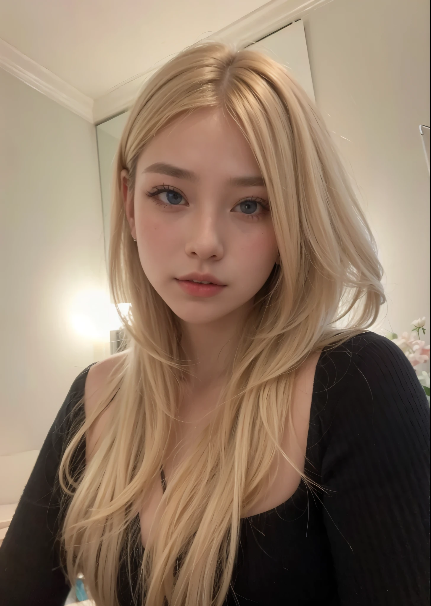(best quality,ultra-detailed,realistic:1.37),Corean,Asian,blonde hair,light blonde,light-colored eyes,portrait,soft lighting,vivid colors