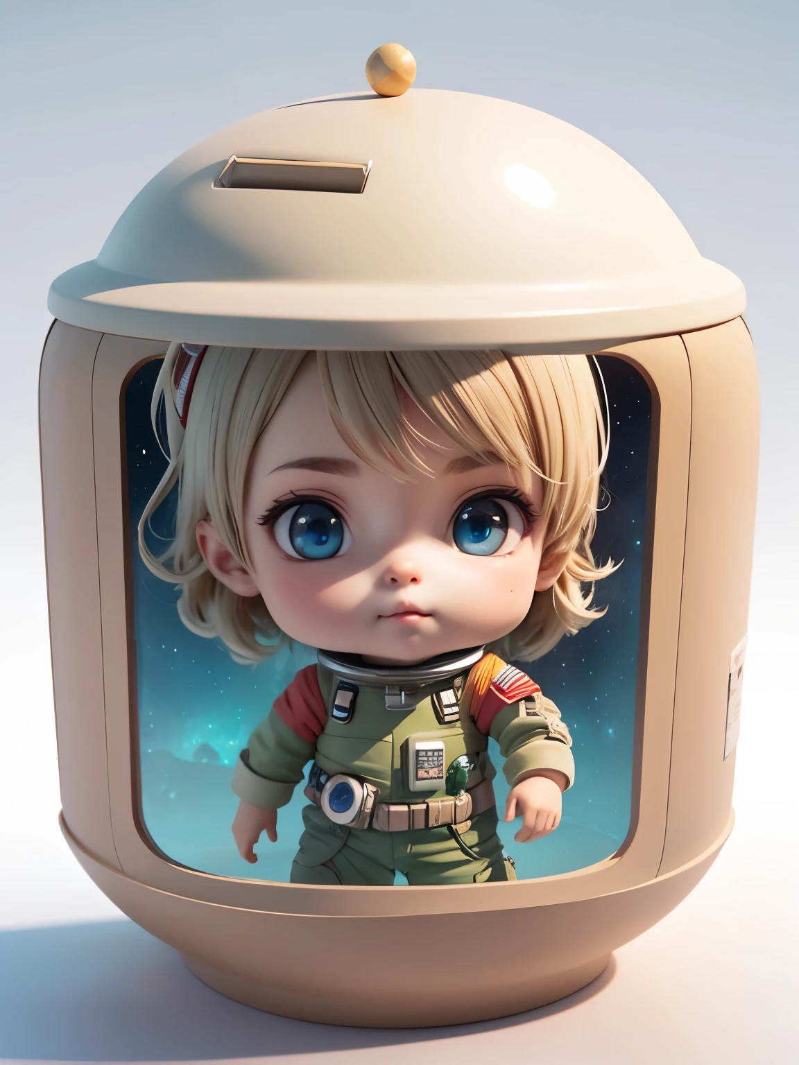 Tem uma bonequinha com capacete e capacete, cute 3d rendering, pequeno astronauta olhando para cima, Retrato anime cadete espacial, Cute anime boy 3d rendering, arte digital detalhada fofa, Explorador masculino mini garoto fofo, Stylized 3D rendering, Arte de personagem renderizada em 3D 8k, linda pintura digital, Estilo anime 3D, super detailed rendering