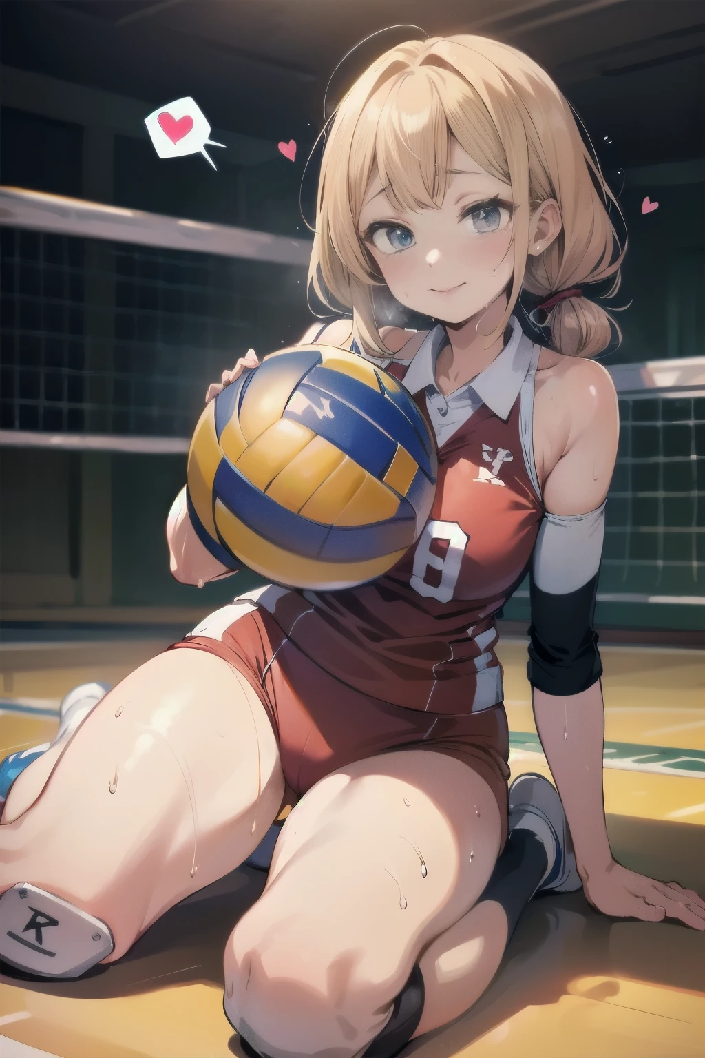 unity 8k wallpaper, anatomically correct, (((masterpiece))), (((best quality))), (((ultra detailed))), (((high-resolution))), ((Ultimate cutie)), perfect hands, perfect finger, (((good anatomy))), detailed beautiful face, shiny hair, (((gyaru))), (potbelly), (curvy), medium breasts, ((Thick thighs)), (((solo))), ((seductive smile)), (((blush))),
BREAK, (((sit astride the perfectly spherical shape 6-inch volleyball))), (((Straddling a perfectly spherical 6" volleyball))), (((Perfectly spherical 6" volleyball fits perfectly crotch))), BREAK, (((Rub the Perfectly spherical 6" volleyball against crotch))), (masturbation),
BREAK, (Collared volleyball uniforms), sleeveless, ((buruma)), ((kneepad)), pussy juice stained, (elbow pad), (((sweat))), (((covered in sweat))), ((deep breathing)), in Volleyball Court, indoor, lighting, looking at viewer, full body, (spoken heart)