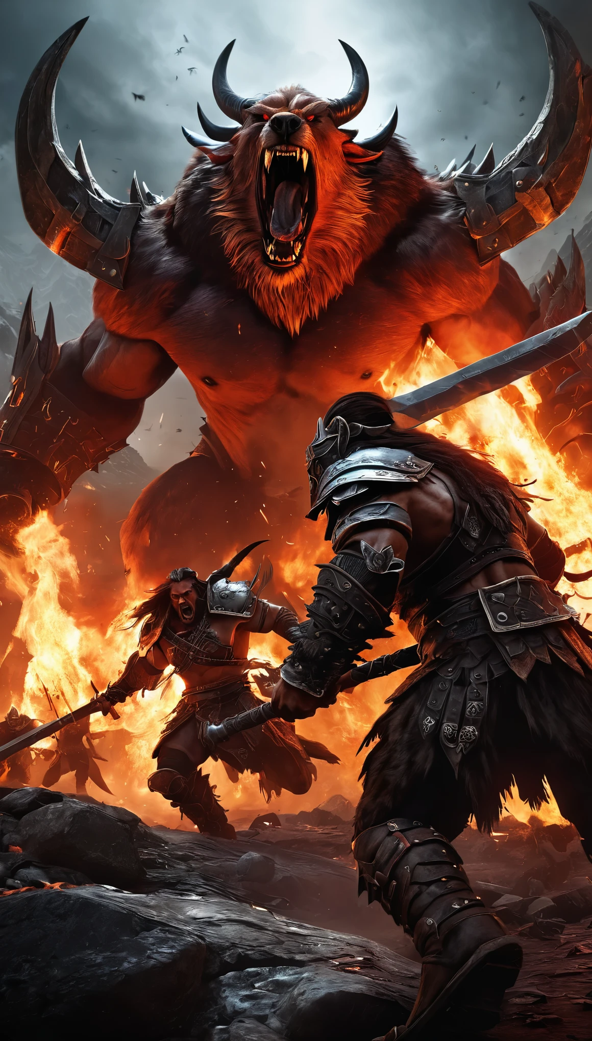 Hellscreamers - Fell barbarians bonded to infernal hounds able to channel the anger of hell through battlecries, Fantasy Race, Fantasy races, new race, fantasy world, hd, 4k, high resolution