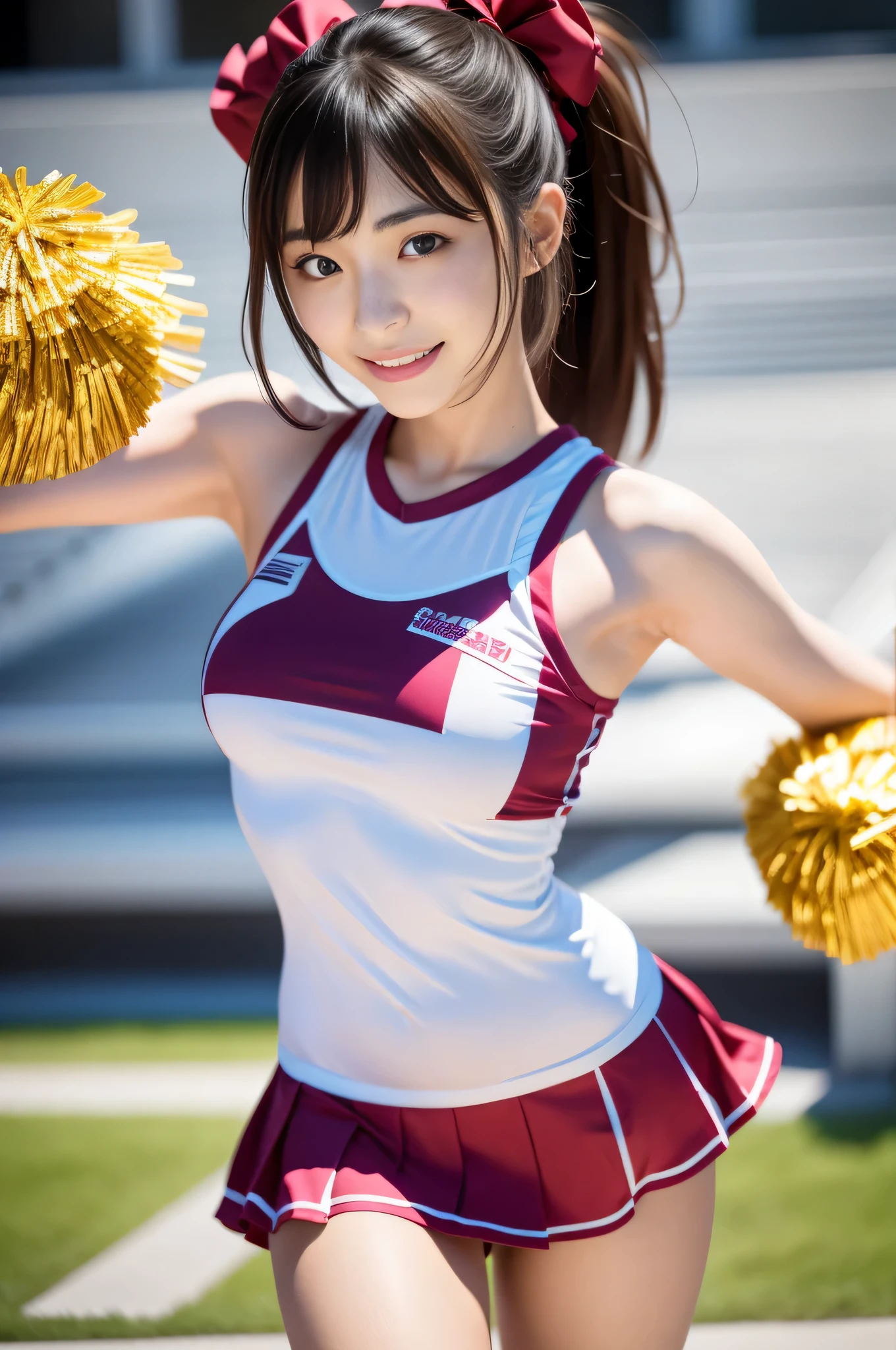 Female cheerleader wearing  cheerleader costume, cheer dance, Second time&#39;Tzuyu, Young and cute gravure idol, sleeveless tops, pleated mini skirt, cheerleader costume, Cheering uniform, cowboy shot, medium long,Refreshing young Japanese woman, cute idol sculpture, 🚿🗝📝, young gravure idol, Young slender gravure idol, smile, nffsw, table top, award-winning, 8k, highest quality, smile refreshingly, Haruka Ayase, Assist々Kiki, Kana Hashimoto, Mai Shiraishi, Nishino Nanase, Mei Watanabe, Yuki Yoda, Assist々xylophone, Aoi Miyazaki, Yuko Takeuchi, Yuki Uchida, Suzu Hirose, Aya Ueto, award-winning, nffsw, table top, smooth white tight clothing suit, japanese model, Realistic young gravure idol, anatomically correct, In 8K