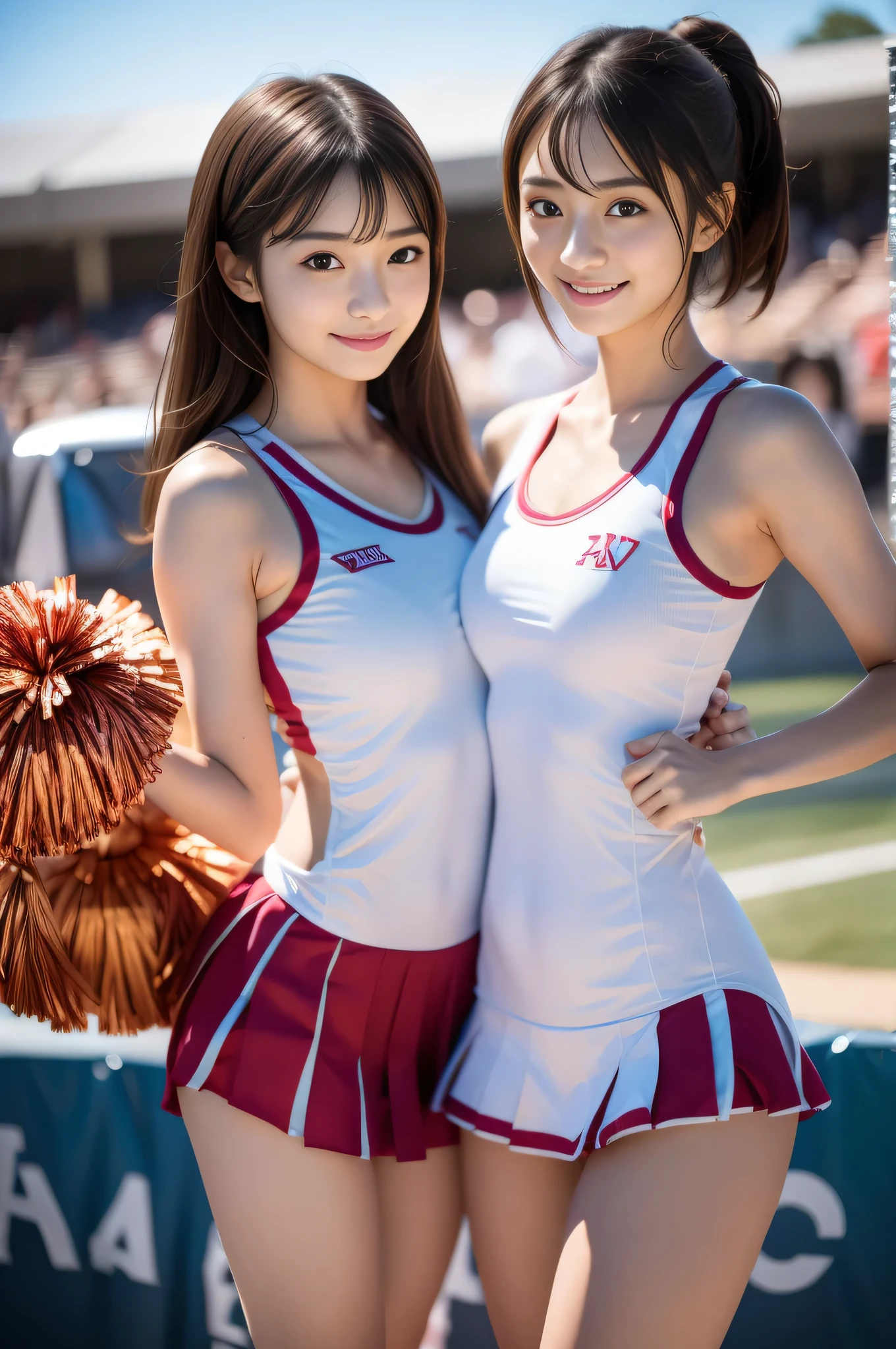 Female cheerleader wearing  cheerleader costume, cheer dance, Second time&#39;Tzuyu, Young and cute gravure idol, sleeveless tops, pleated mini skirt, cheerleader costume, Cheering uniform, cowboy shot, medium long,Refreshing young Japanese woman, cute idol sculpture, 🚿🗝📝, young gravure idol, Young slender gravure idol, smile, nffsw, table top, award-winning, 8k, highest quality, smile refreshingly, Haruka Ayase, Assist々Kiki, Kana Hashimoto, Mai Shiraishi, Nishino Nanase, Mei Watanabe, Yuki Yoda, Assist々xylophone, Aoi Miyazaki, Yuko Takeuchi, Yuki Uchida, Suzu Hirose, Aya Ueto, award-winning, nffsw, table top, smooth white tight clothing suit, japanese model, Realistic young gravure idol, anatomically correct, In 8K