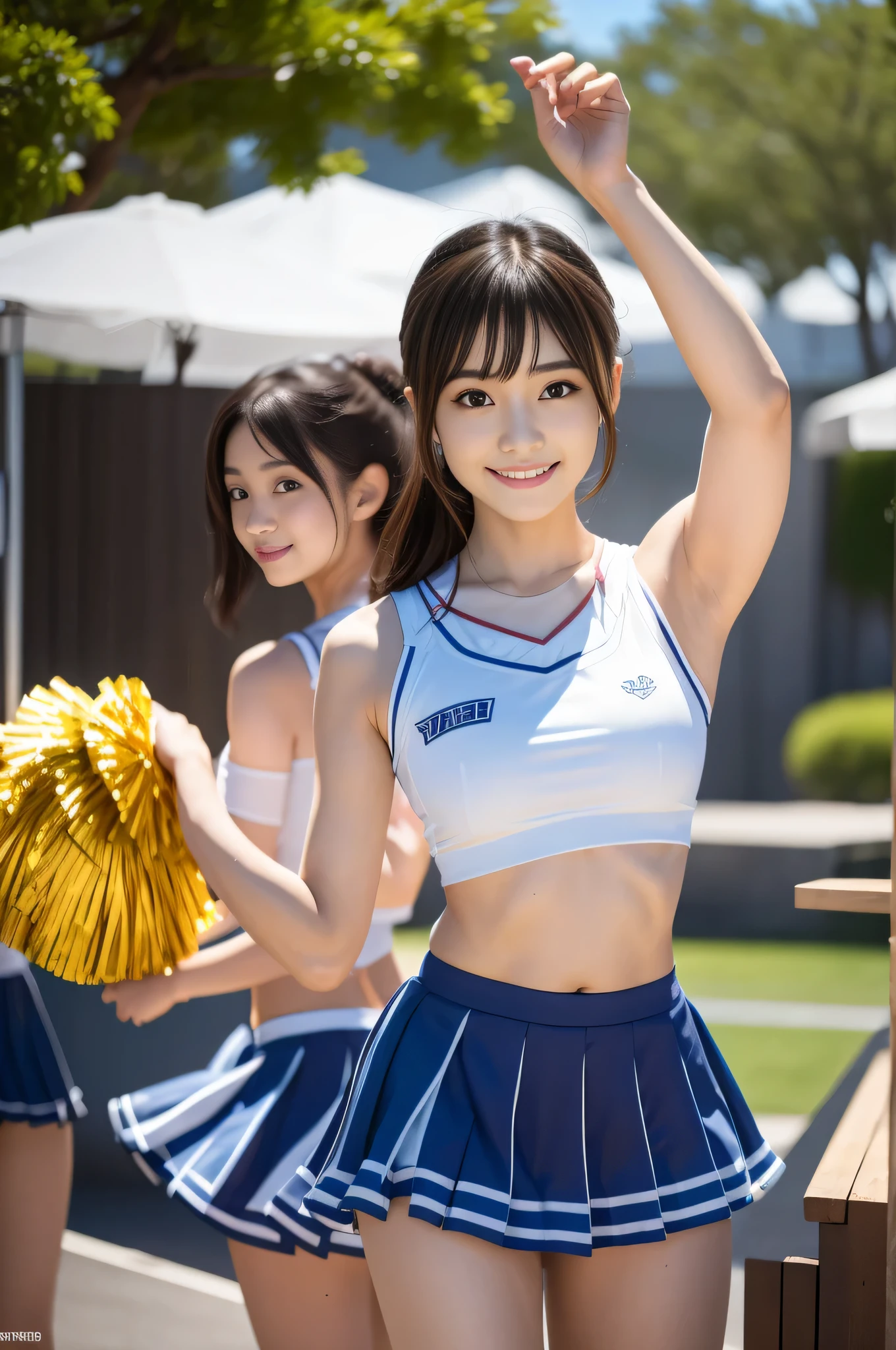 Female cheerleader wearing  cheerleader costume, cheer dance, Second time&#39;Tzuyu, Young and cute gravure idol, sleeveless tops, pleated mini skirt, cheerleader costume, Cheering uniform, cowboy shot, medium long,Refreshing young Japanese woman, cute idol sculpture, 🚿🗝📝, young gravure idol, Young slender gravure idol, smile, nffsw, table top, award-winning, 8k, highest quality, smile refreshingly, Haruka Ayase, Assist々Kiki, Kana Hashimoto, Mai Shiraishi, Nishino Nanase, Mei Watanabe, Yuki Yoda, Assist々xylophone, Aoi Miyazaki, Yuko Takeuchi, Yuki Uchida, Suzu Hirose, Aya Ueto, award-winning, nffsw, table top, smooth white tight clothing suit, japanese model, Realistic young gravure idol, anatomically correct, In 8K