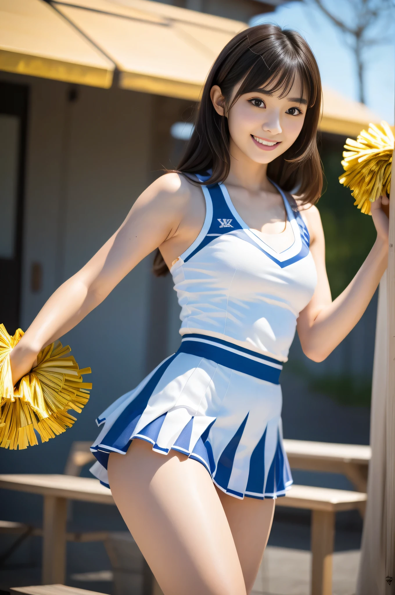 Female cheerleader wearing  cheerleader costume, cheer dance, Second time&#39;Tzuyu, Young and cute gravure idol, sleeveless tops, pleated mini skirt, cheerleader costume, Cheering uniform, cowboy shot, medium long,Refreshing young Japanese woman, cute idol sculpture, 🚿🗝📝, young gravure idol, Young slender gravure idol, smile, nffsw, table top, award-winning, 8k, highest quality, smile refreshingly, Haruka Ayase, Assist々Kiki, Kana Hashimoto, Mai Shiraishi, Nishino Nanase, Mei Watanabe, Yuki Yoda, Assist々xylophone, Aoi Miyazaki, Yuko Takeuchi, Yuki Uchida, Suzu Hirose, Aya Ueto, award-winning, nffsw, table top, smooth white tight clothing suit, japanese model, Realistic young gravure idol, anatomically correct, In 8K