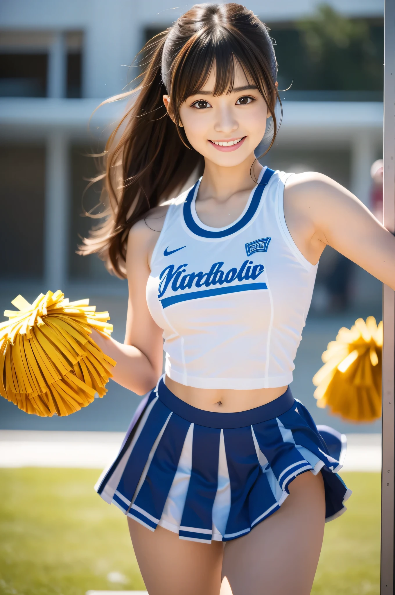 Female cheerleader wearing  cheerleader costume, cheer dance, Second time&#39;Tzuyu, Young and cute gravure idol, sleeveless tops, pleated mini skirt, cheerleader costume, Cheering uniform, cowboy shot, medium long,Refreshing young Japanese woman, cute idol sculpture, 🚿🗝📝, young gravure idol, Young slender gravure idol, smile, nffsw, table top, award-winning, 8k, highest quality, smile refreshingly, Haruka Ayase, Assist々Kiki, Kana Hashimoto, Mai Shiraishi, Nishino Nanase, Mei Watanabe, Yuki Yoda, Assist々xylophone, Aoi Miyazaki, Yuko Takeuchi, Yuki Uchida, Suzu Hirose, Aya Ueto, award-winning, nffsw, table top, smooth white tight clothing suit, japanese model, Realistic young gravure idol, anatomically correct, In 8K