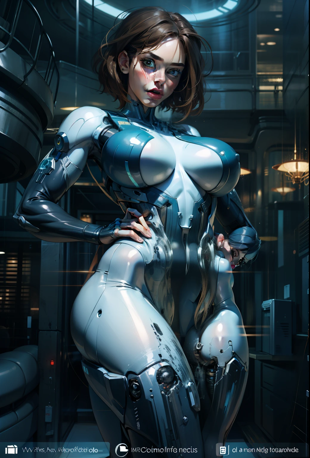 woman with a bodysuit, cortana from halo, cortana, intricate body, masterpiece, high definition, female, best quality, masterpiece, portrait, bobcut, cyborg
