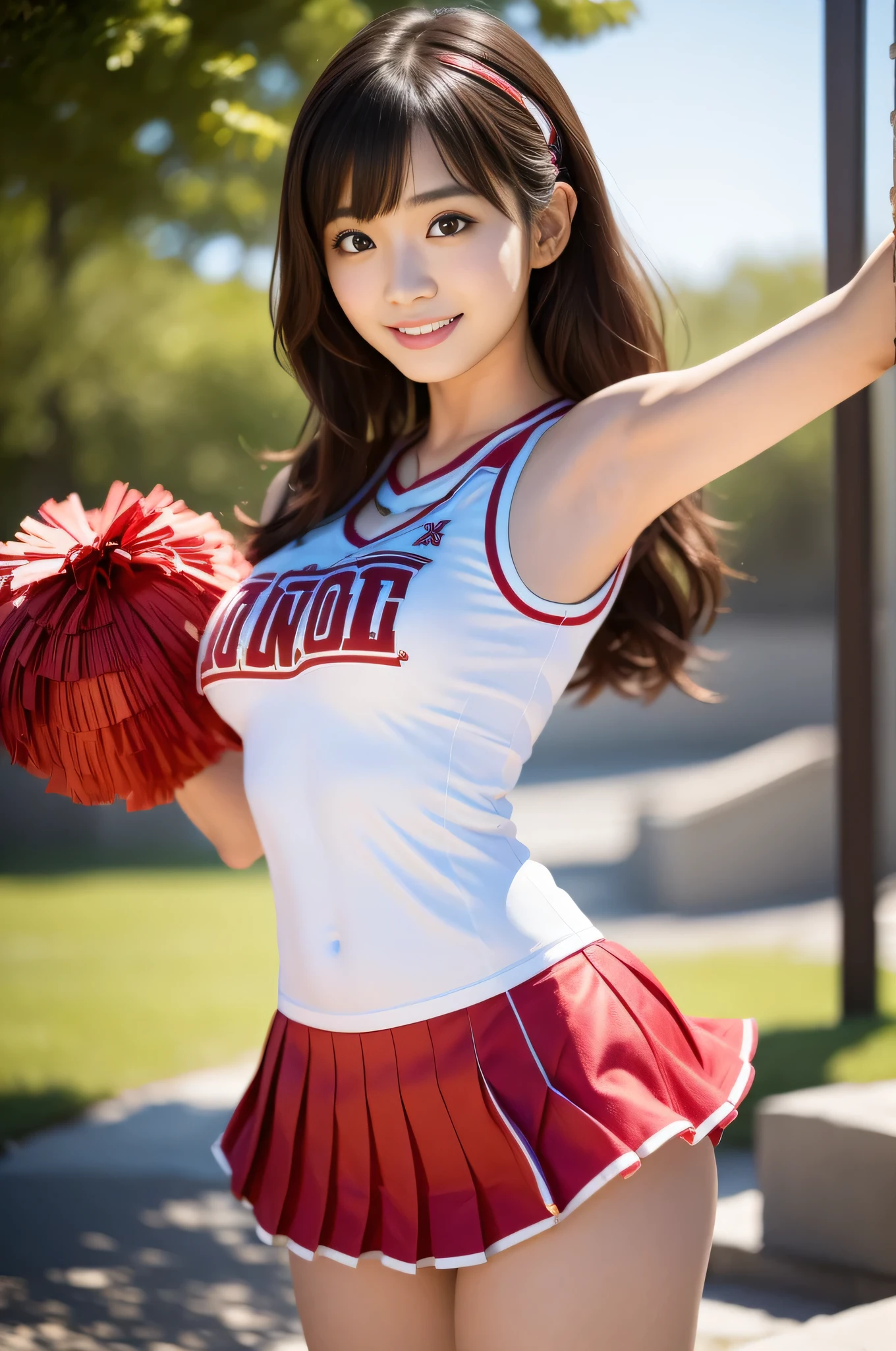 Female cheerleader wearing  cheerleader costume, cheer dance, Second time&#39;Tzuyu, Young and cute gravure idol, sleeveless tops, pleated mini skirt, cheerleader costume, Cheering uniform, cowboy shot, medium long,Refreshing young Japanese woman, cute idol sculpture, 🚿🗝📝, young gravure idol, Young slender gravure idol, smile, nffsw, table top, award-winning, 8k, highest quality, smile refreshingly, Haruka Ayase, Assist々Kiki, Kana Hashimoto, Mai Shiraishi, Nishino Nanase, Mei Watanabe, Yuki Yoda, Assist々xylophone, Aoi Miyazaki, Yuko Takeuchi, Yuki Uchida, Suzu Hirose, Aya Ueto, award-winning, nffsw, table top, smooth white tight clothing suit, japanese model, Realistic young gravure idol, anatomically correct, In 8K