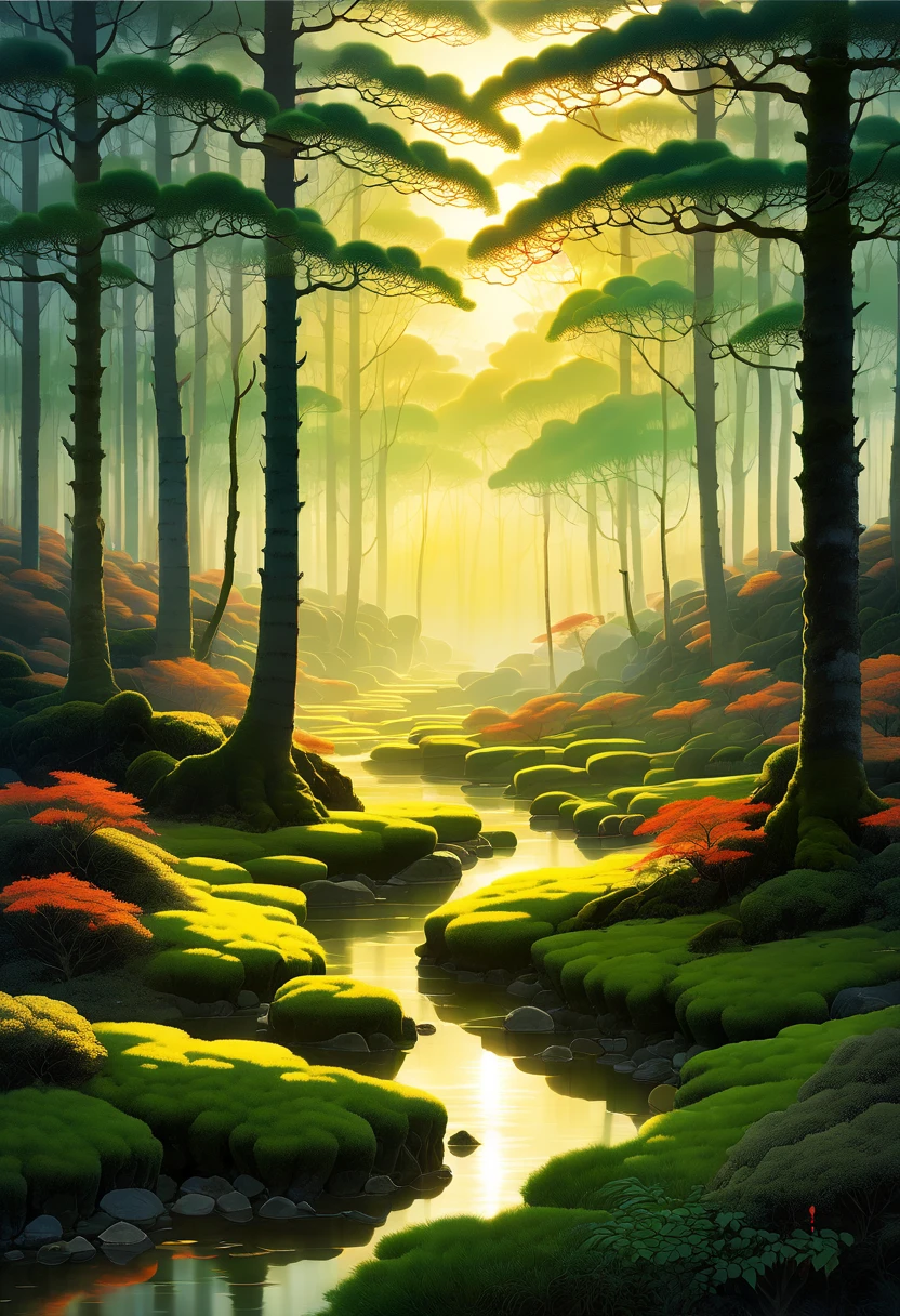 「返景入deep forest,Shining on the moss」From a five-character quatrain written by Wang Wei, a poet from the Tang Dynasty《Luchai》,It describes the sky approaching dusk,The afterglow of the setting sun penetrates the dense shadow of the dense forest,shining on the moss。deep forest,本來就dark,The moss under the trees in the forest grows in dark and moist places,Moss survives because thick trees block sunlight,And at this moment the sun sets over the west mountain,The sun becomes softer,Moss deep in the dense forest。The poem highlights a kind of tranquility、dark、ethereal atmosphere。Create an obviously strong Tyndall effect, light and space, forest ray,