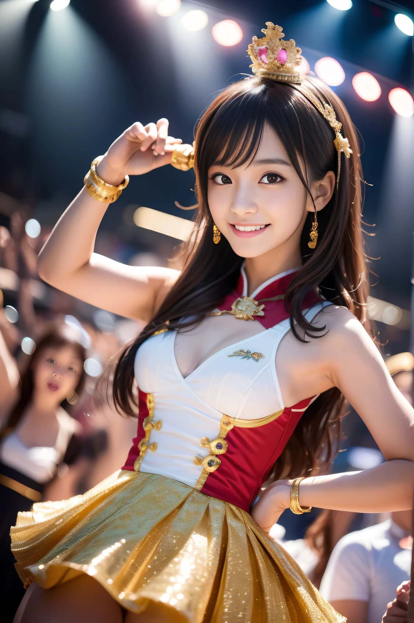 Popular idol concert,Wearing an idol costume:luxurious costume:red and gold and white,Sparkling,sequins,lame,ribbon,hair ornaments,shine,Background of the concert venue,Concert venue lighting,beautiful light and shadow, Second time&#39;Tzuyu, Young and cute idol,, cowboy shot, medium long,Refreshing young Japanese woman, cute idol sculpture, 🚿🗝📝, young idol, young slender idol, smile, nffsw, table top, award-winning, 8k, highest quality, smile refreshingly, Haruka Ayase, Assist々Kiki, Kana Hashimoto, Mai Shiraishi, Nishino Nanase, Mei Watanabe, Yuki Yoda, Assist々xylophone, Aoi Miyazaki, Yuko Takeuchi, Yuki Uchida, Suzu Hirose, Aya Ueto, award-winning, nffsw, table top,, japanese model, Realistic young idol, anatomically correct, In 8K