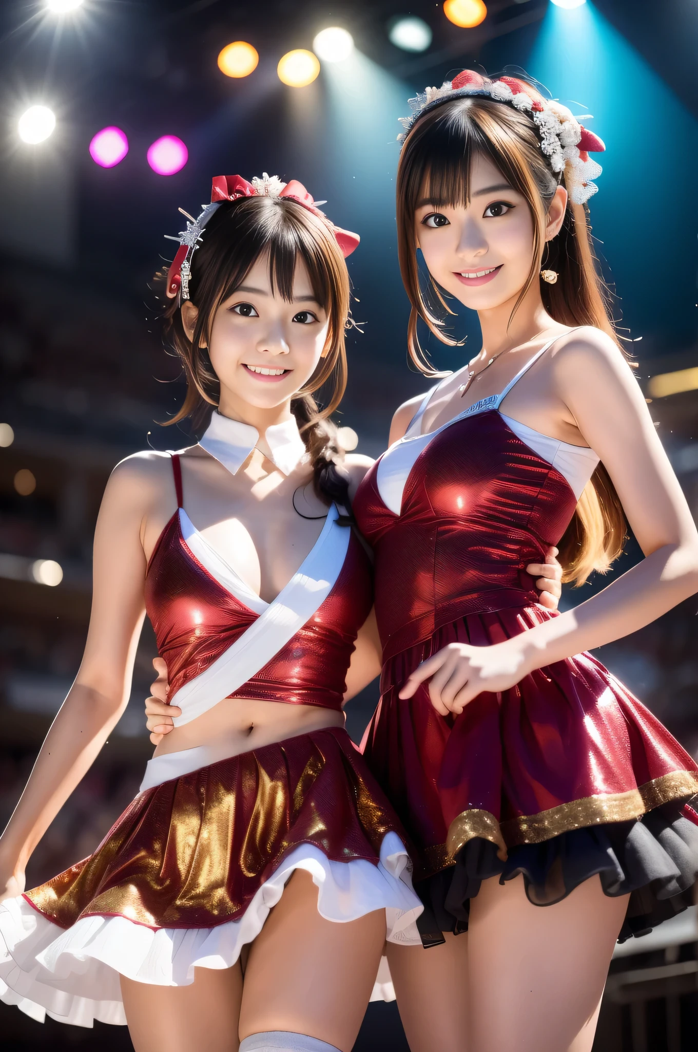 Popular idol concert,Wearing an idol costume:luxurious costume:red and gold and white,Sparkling,sequins,lame,ribbon,hair ornaments,shine,Background of the concert venue,Concert venue lighting,beautiful light and shadow, Second time&#39;Tzuyu, Young and cute idol,, cowboy shot, medium long,Refreshing young Japanese woman, cute idol sculpture, 🚿🗝📝, young idol, young slender idol, smile, nffsw, table top, award-winning, 8k, highest quality, smile refreshingly, Haruka Ayase, Assist々Kiki, Kana Hashimoto, Mai Shiraishi, Nishino Nanase, Mei Watanabe, Yuki Yoda, Assist々xylophone, Aoi Miyazaki, Yuko Takeuchi, Yuki Uchida, Suzu Hirose, Aya Ueto, award-winning, nffsw, table top,, japanese model, Realistic young idol, anatomically correct, In 8K