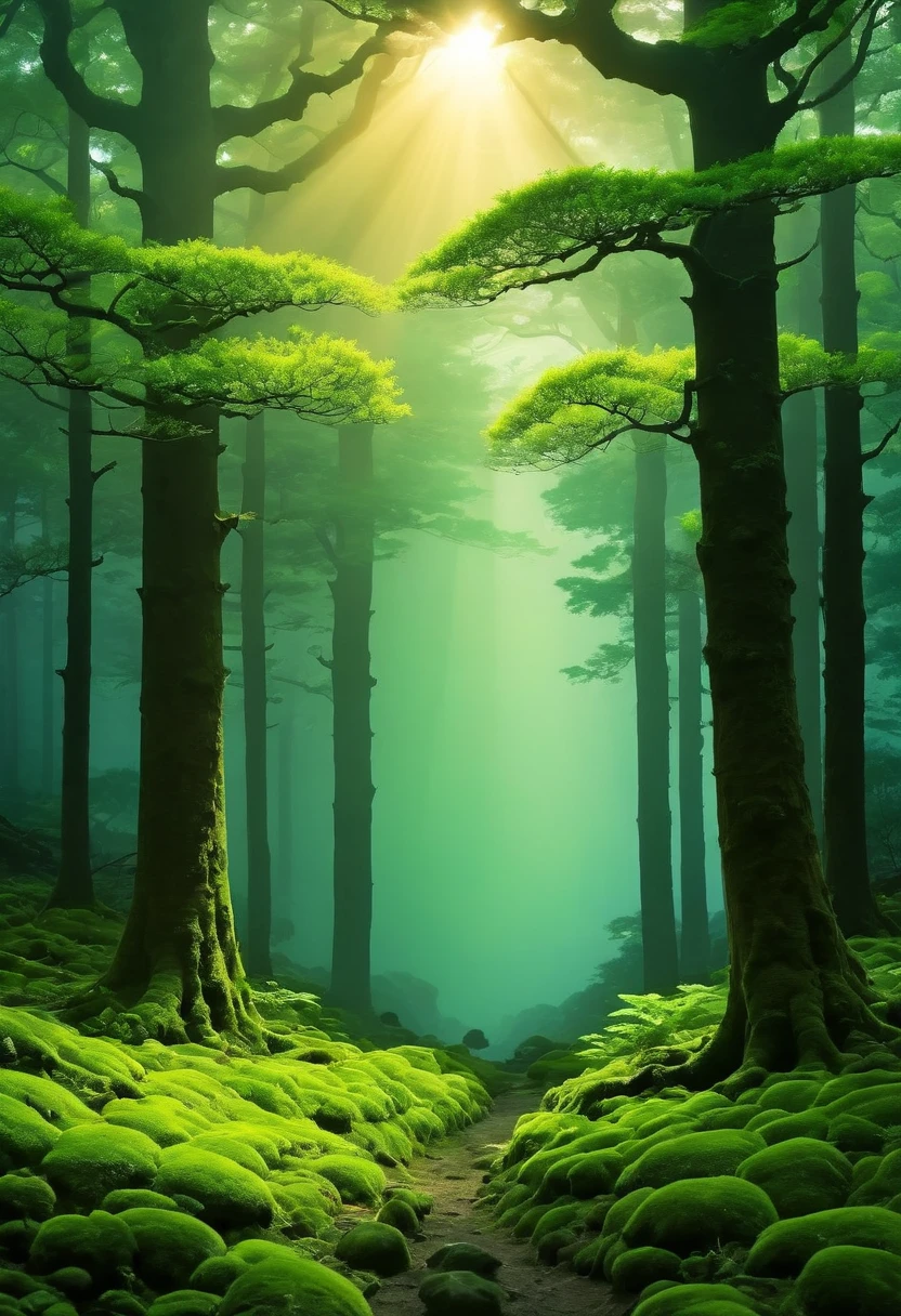 「返景入deep forest,Shining on the moss」From a five-character quatrain written by Wang Wei, a poet from the Tang Dynasty《Luchai》,It describes the sky approaching dusk,The afterglow of the setting sun penetrates the dense shadow of the dense forest,shining on the moss。deep forest,本來就dark,The moss under the trees in the forest grows in dark and moist places,Moss survives because thick trees block sunlight,And at this moment the sun sets over the west mountain,The sun becomes softer,Moss deep in the dense forest。The poem highlights a kind of tranquility、dark、ethereal atmosphere。Create an obviously strong Tyndall effect, light and space, forest ray,