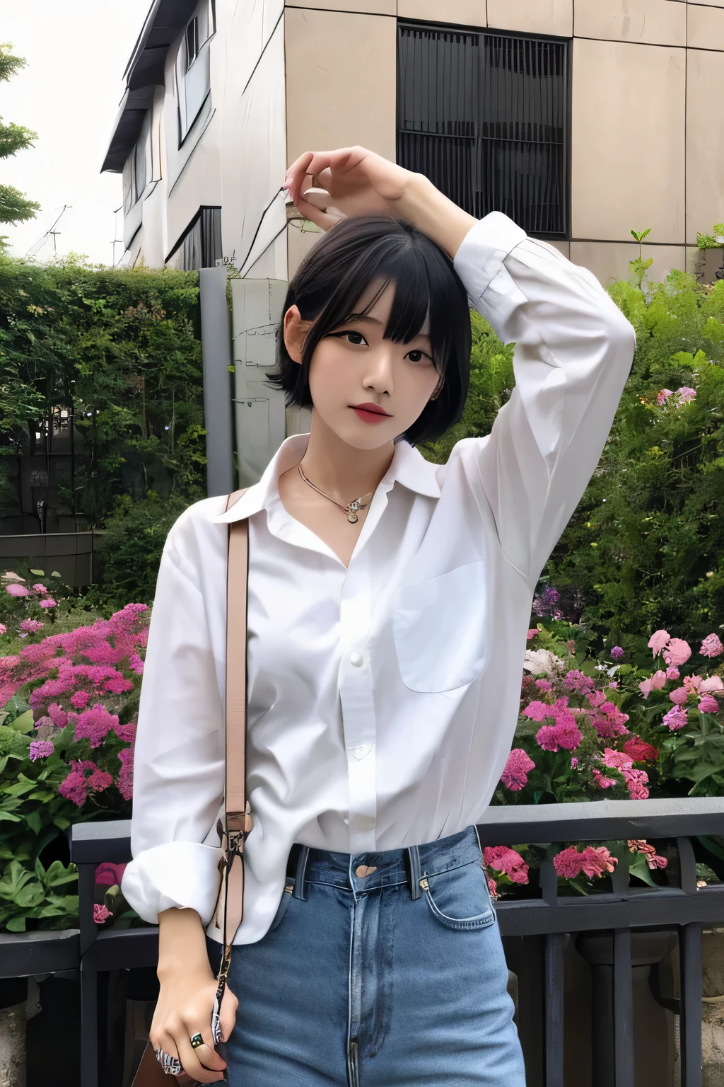 Japanese women are in their 20s～30 generations、Height is 163cm、black hair is short。.、i don&#39;t&#39;don&#39;t have anything to bring、he was wearing a white shirt and jeans。