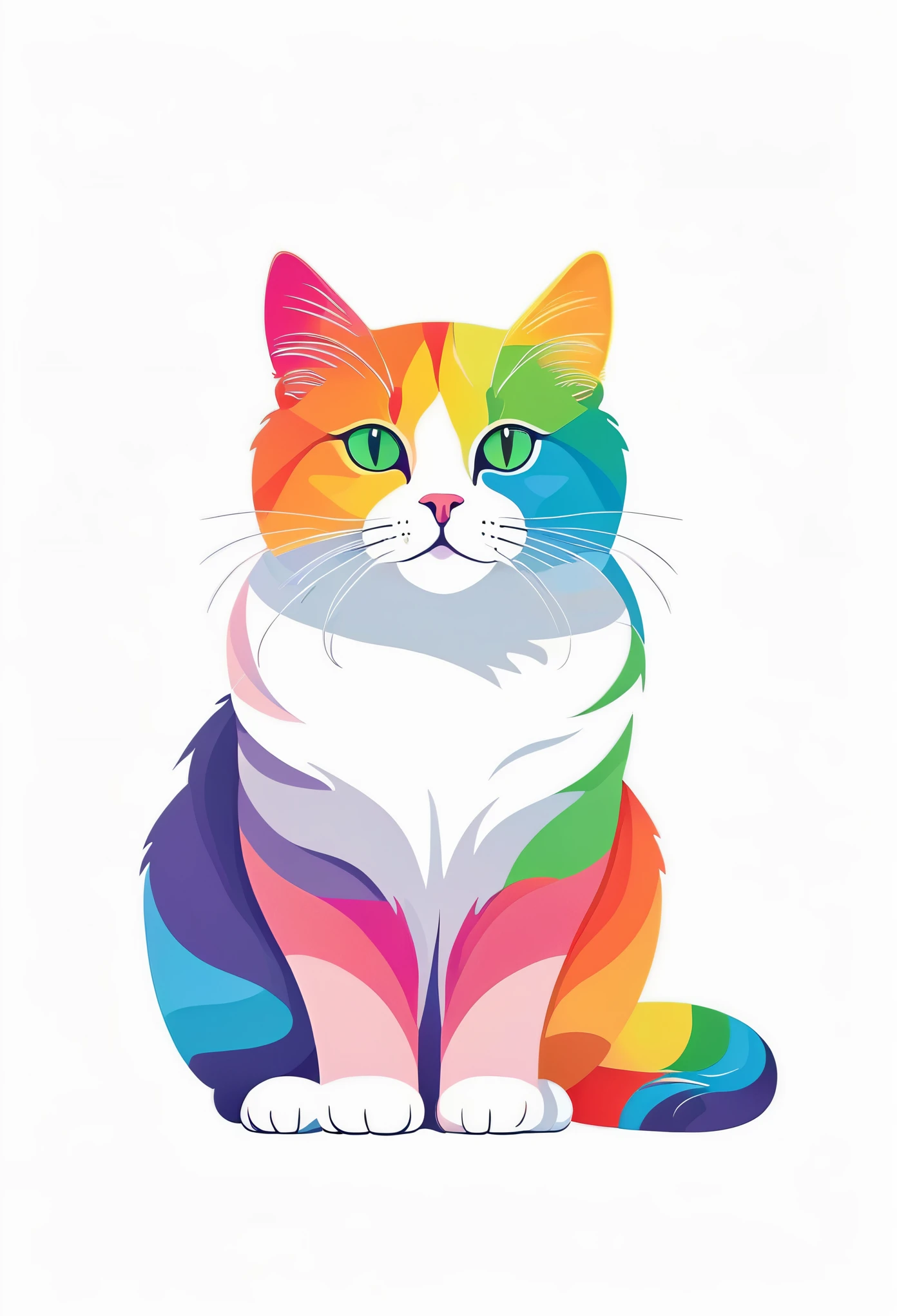 rainbow cat, modern lo-fi, isolated on a white background Flat style,Vector