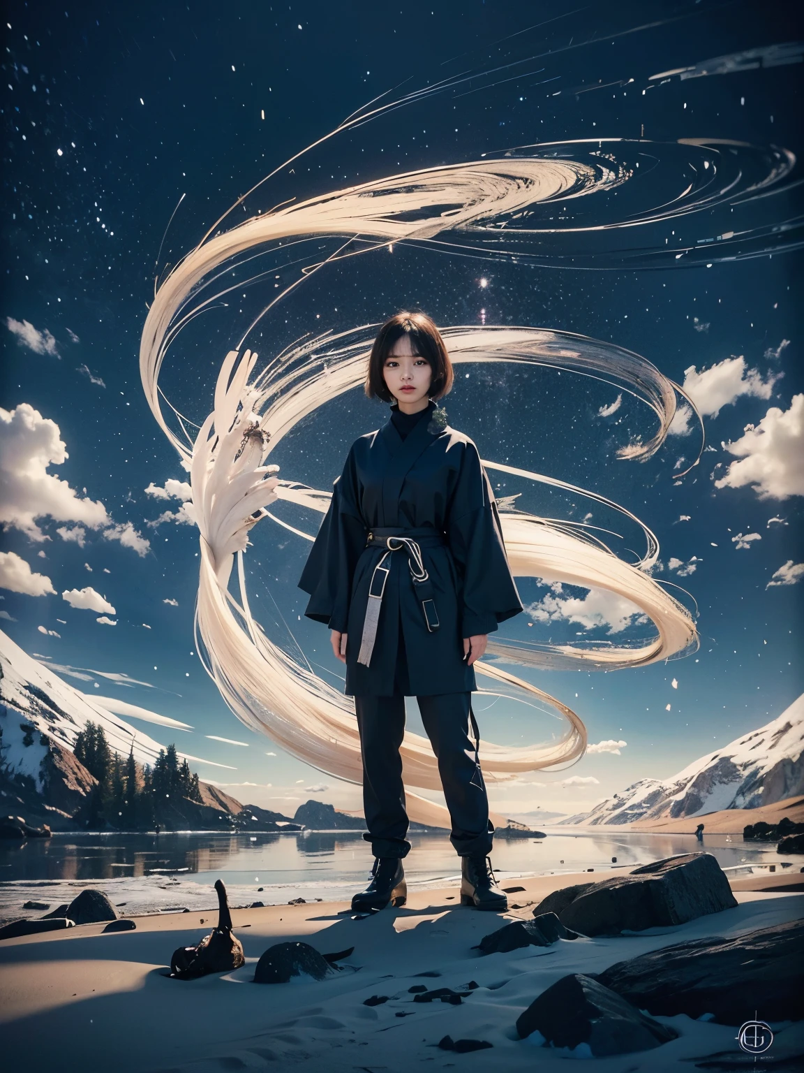 (Best quality, 8k, 32k, Masterpiece, UHD:1.2) "Generate a captivating artwork featuring a young Japanese girl model with short, sleek black hair styled in a chic bob haircut. Envision her bathed in dramatic cinematic lighting, creating an atmosphere of allure and mystery. Emphasize a romantic aesthetic vibe, showcasing the model in a poised and elegant pose that evokes a sense of intimacy and sophistication. Utilize warm and soft tones to enhance the romantic ambiance, and consider incorporating elements like flowing fabrics or flowers to add a touch of ethereal beauty. Capture the essence of romance and beauty through the model's expression, the play of light and shadows, and the overall aesthetic, creating a visually compelling and emotionally resonant piece." (perfect eyes), flawless skin, flawless face, cinematic, tight body, ((well-proportion female hands)), ((female hands with five digits)) ((Body is well proportioned)), ((chic bob haircut)),