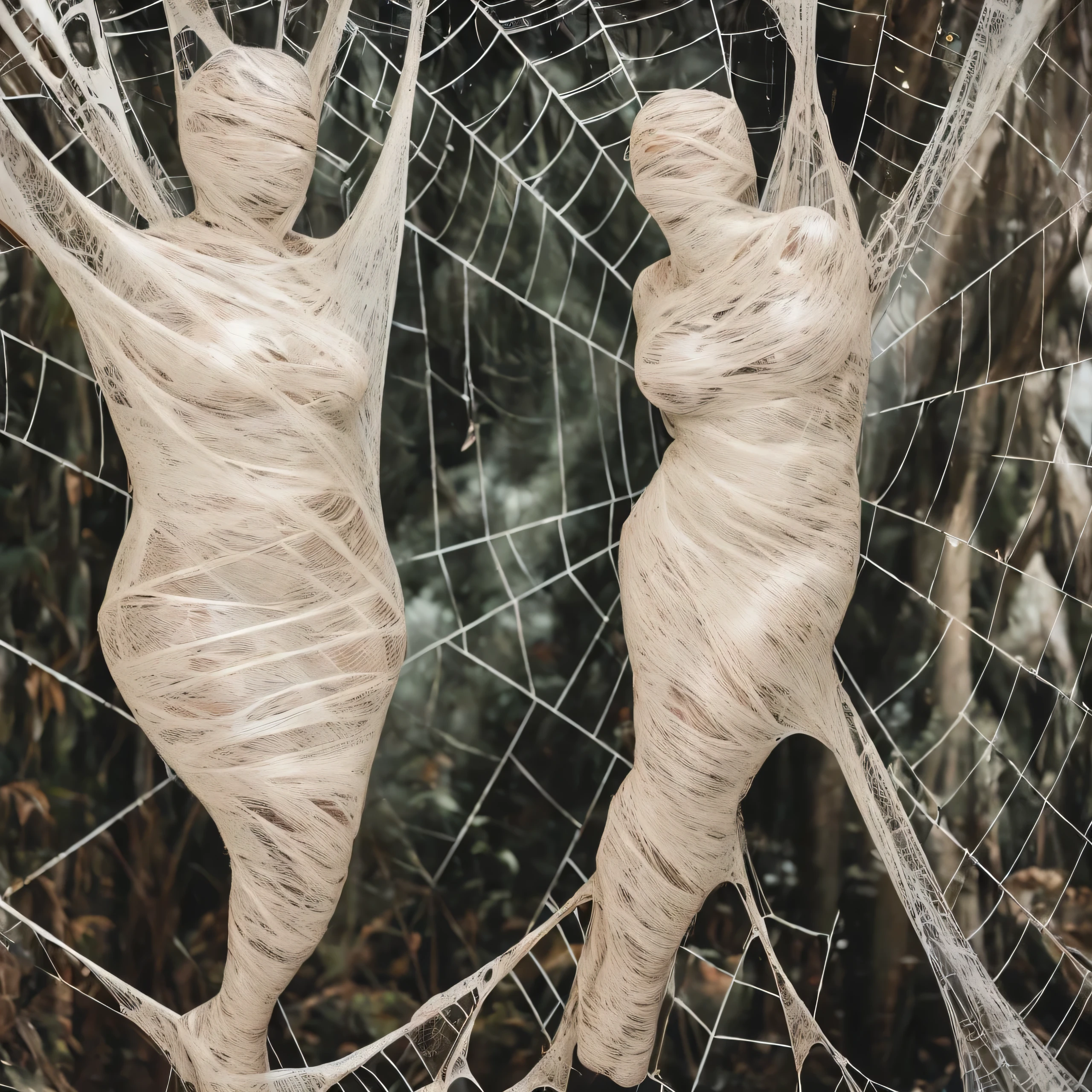 a girl entangled in the spider web, struggle, detailed classroom, (cocoon:1.3), spider web, hanging, spider in the web, spider