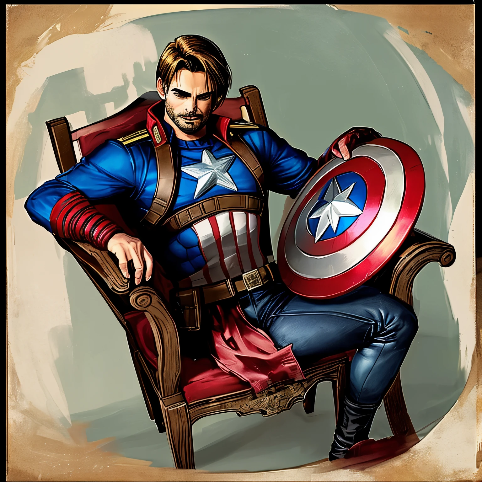 Capitan america sentado en silla gamer