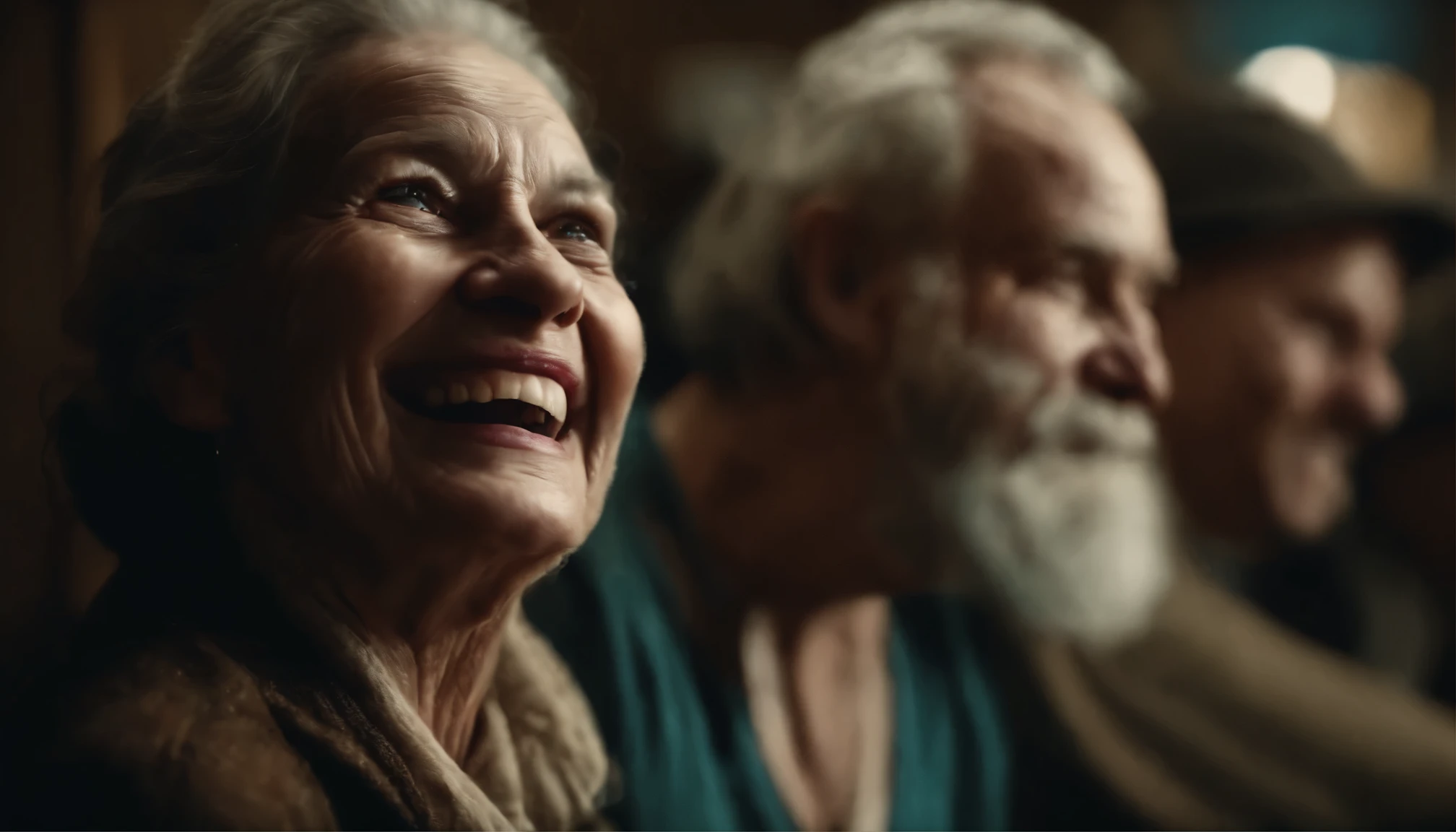 detailed faces of several dirty people, laughing and mocking, with wrinkled facial expressions, (realistic,photorealistic:1.37), close-up, intense emotions, dirty smudged faces, expressive eyes, sarcastic smiles, (gritty,raw:0.9) texture, vibrant colors, subtle lighting