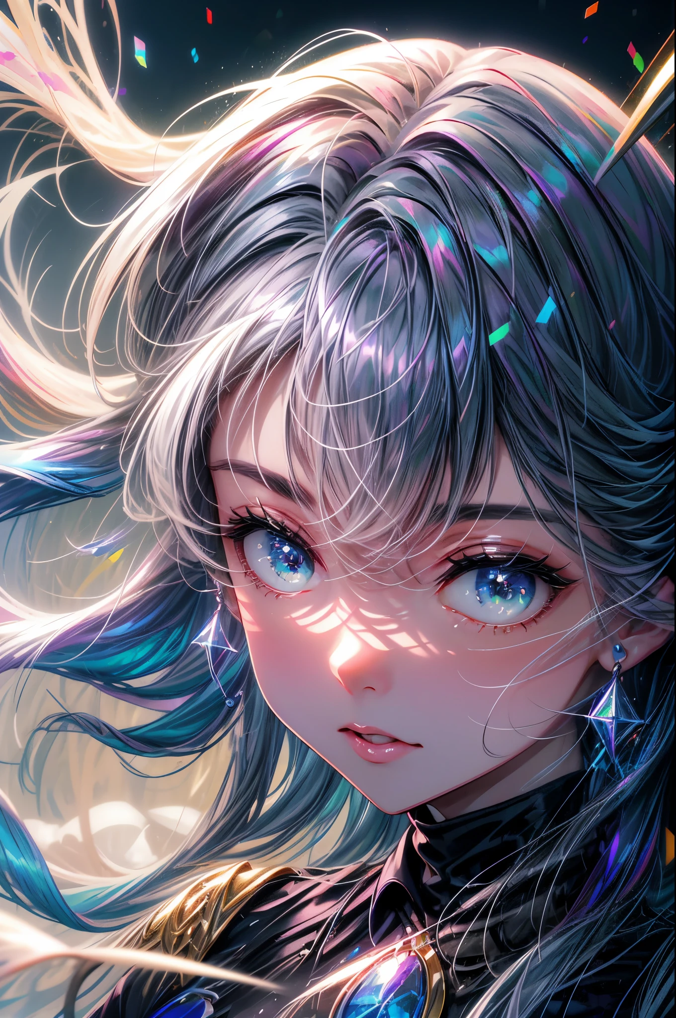 (Alta calidad, 8K), (pintura de acuarela:1,2, luz tenue:1.5), parte superior del cuerpo, (topacio), Blue,Color del arcoiris, Una chica, cara detallada, ojos detallados, pintura de acuarela, very magical and dreamy, dreamy and detailed, dreamy and dramatic atmosphere, Beautiful dream lighting, dream atmosphere, Hermoso ambiente, Dreamy romantic, Dreamy Ethereal Theme, Hermoso ambiente, arte de fondo animado, magical atmosphere + mesa, dream aesthetic, Hermosos detalles con ambiente.,